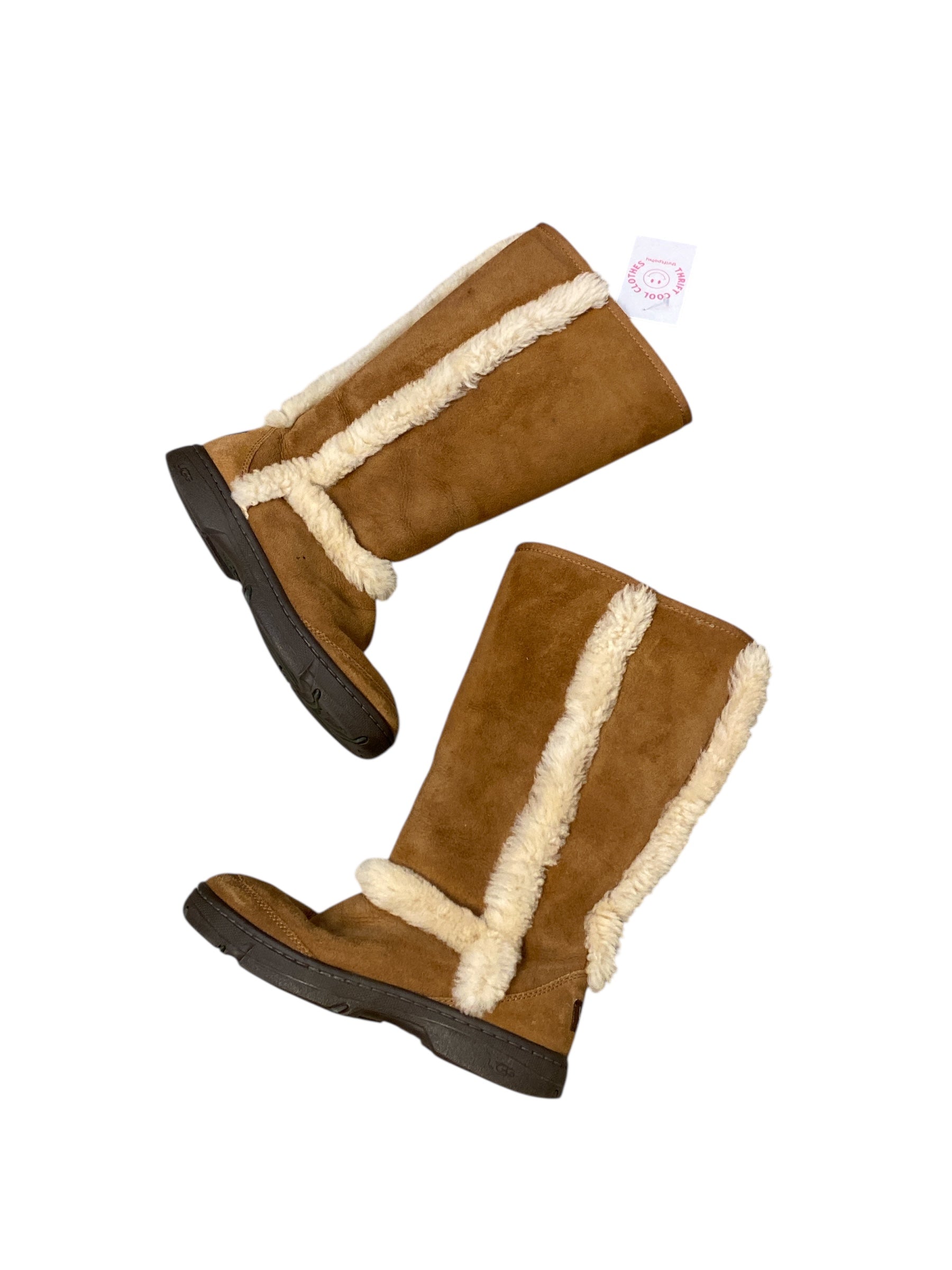 brown uggs fur trim tall boots, 8