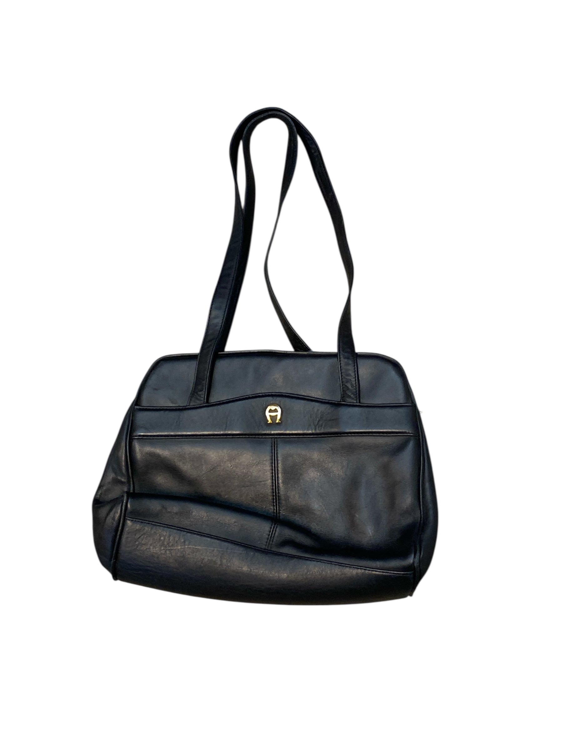 dark blue etienne aigner leather bag