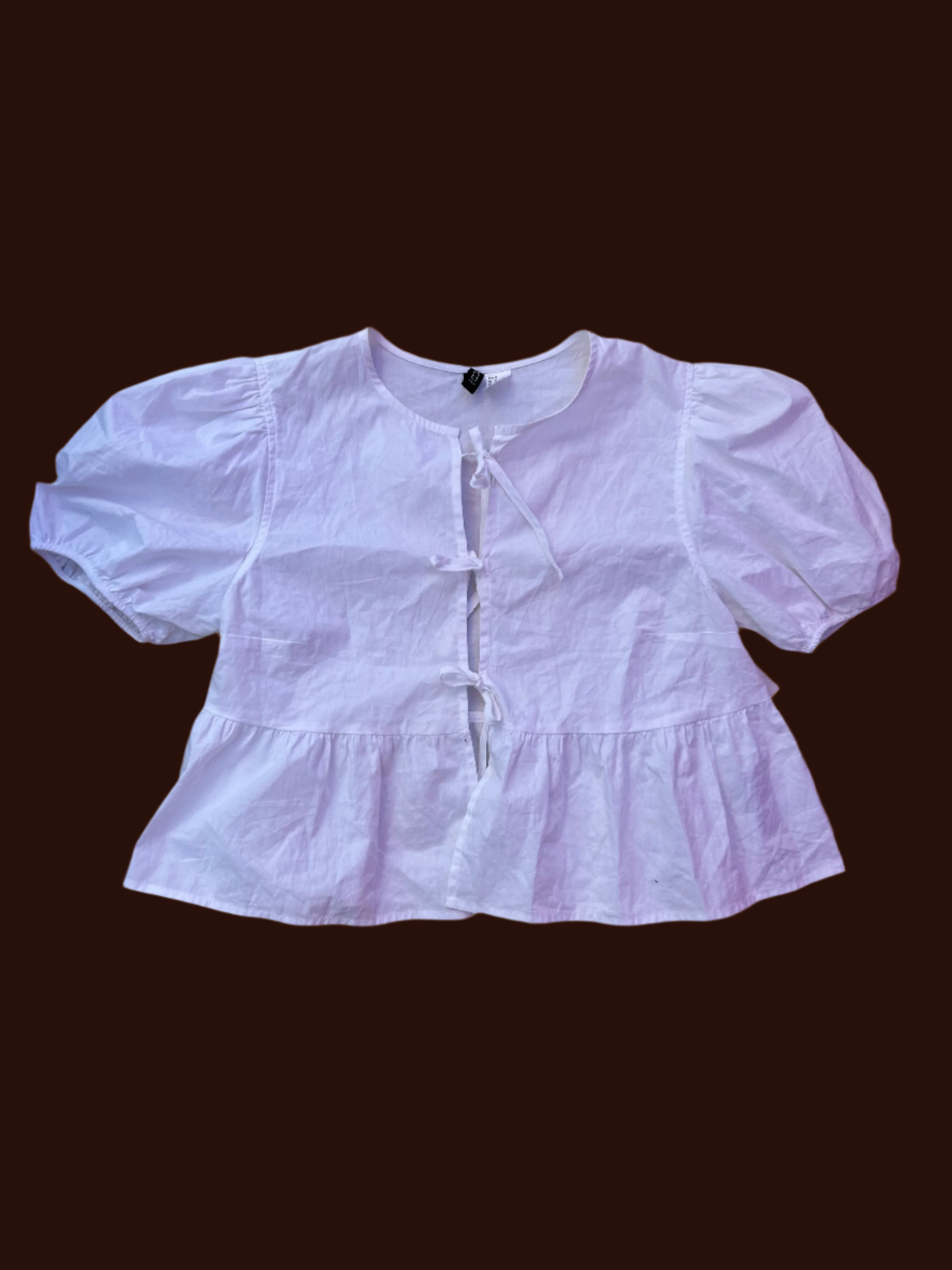 white divided tie blouse, s