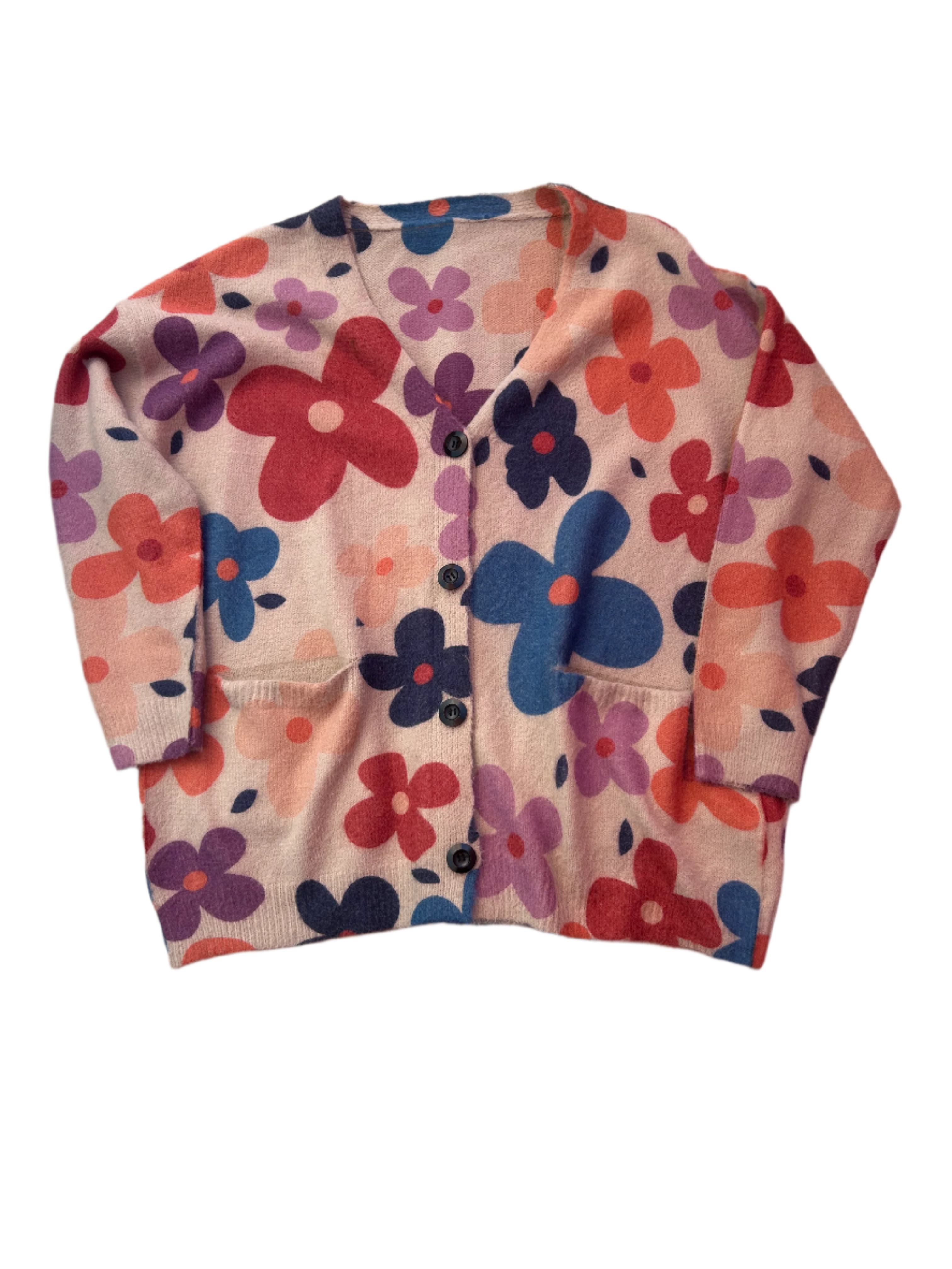 brown purple  flower cardigan, m