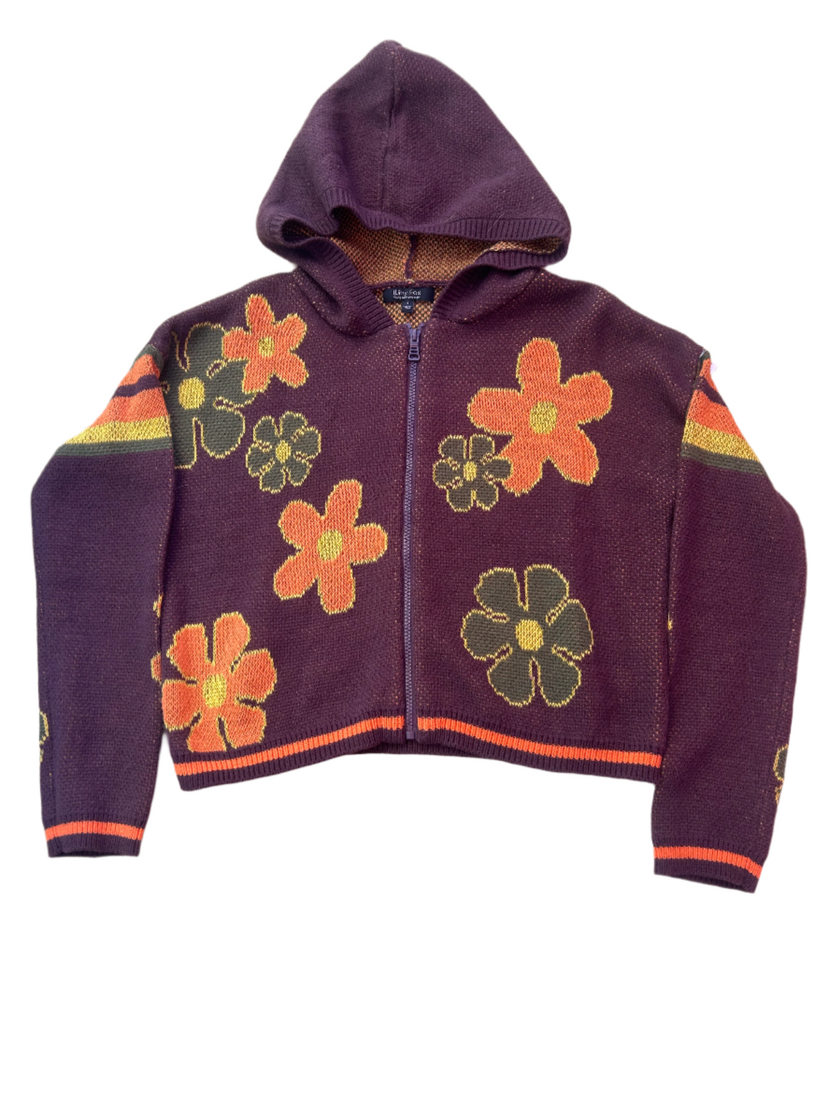Brown orange Witty fox Floral zip up, S