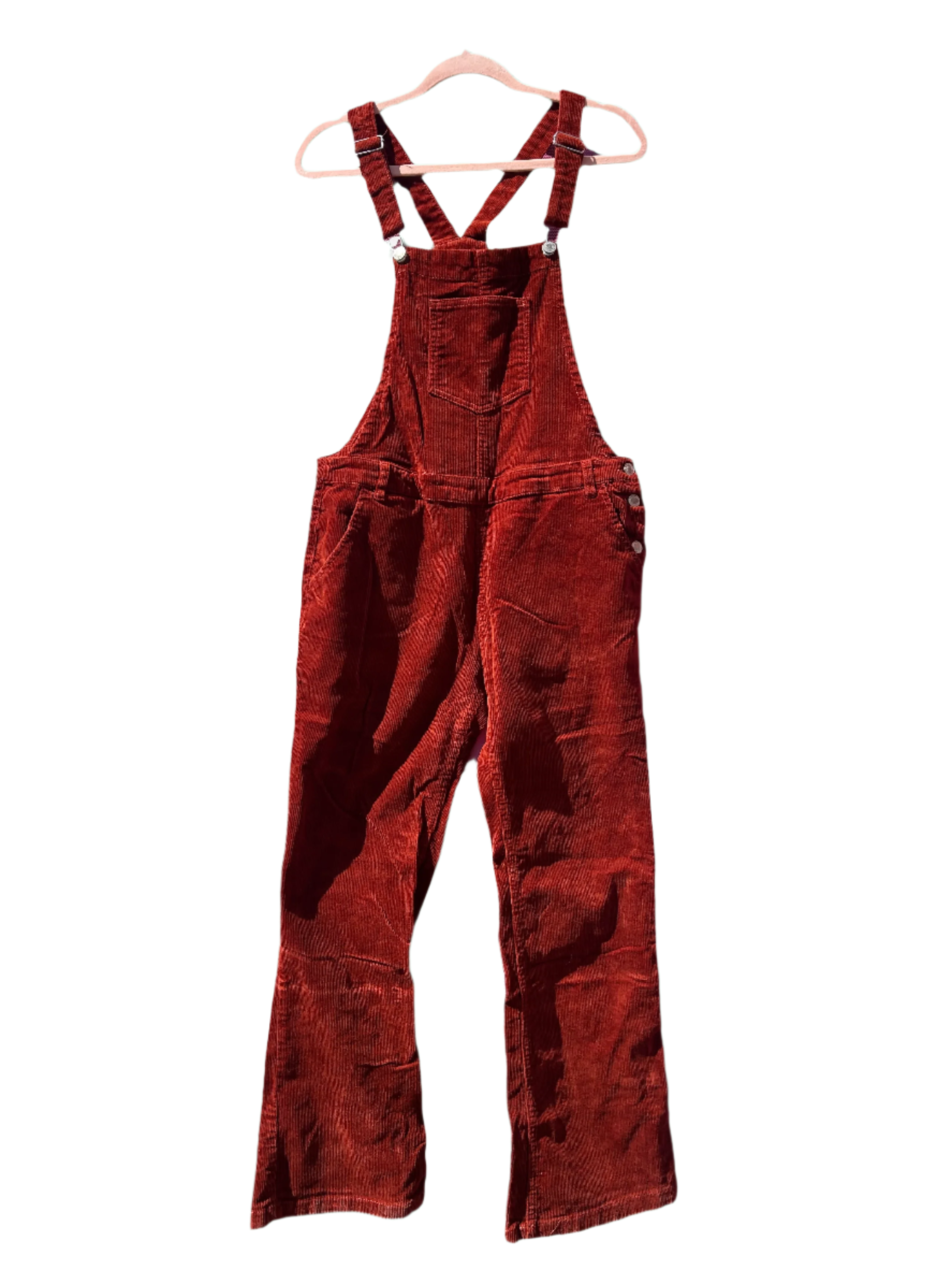 burnt orange love tree cord overalls, Large