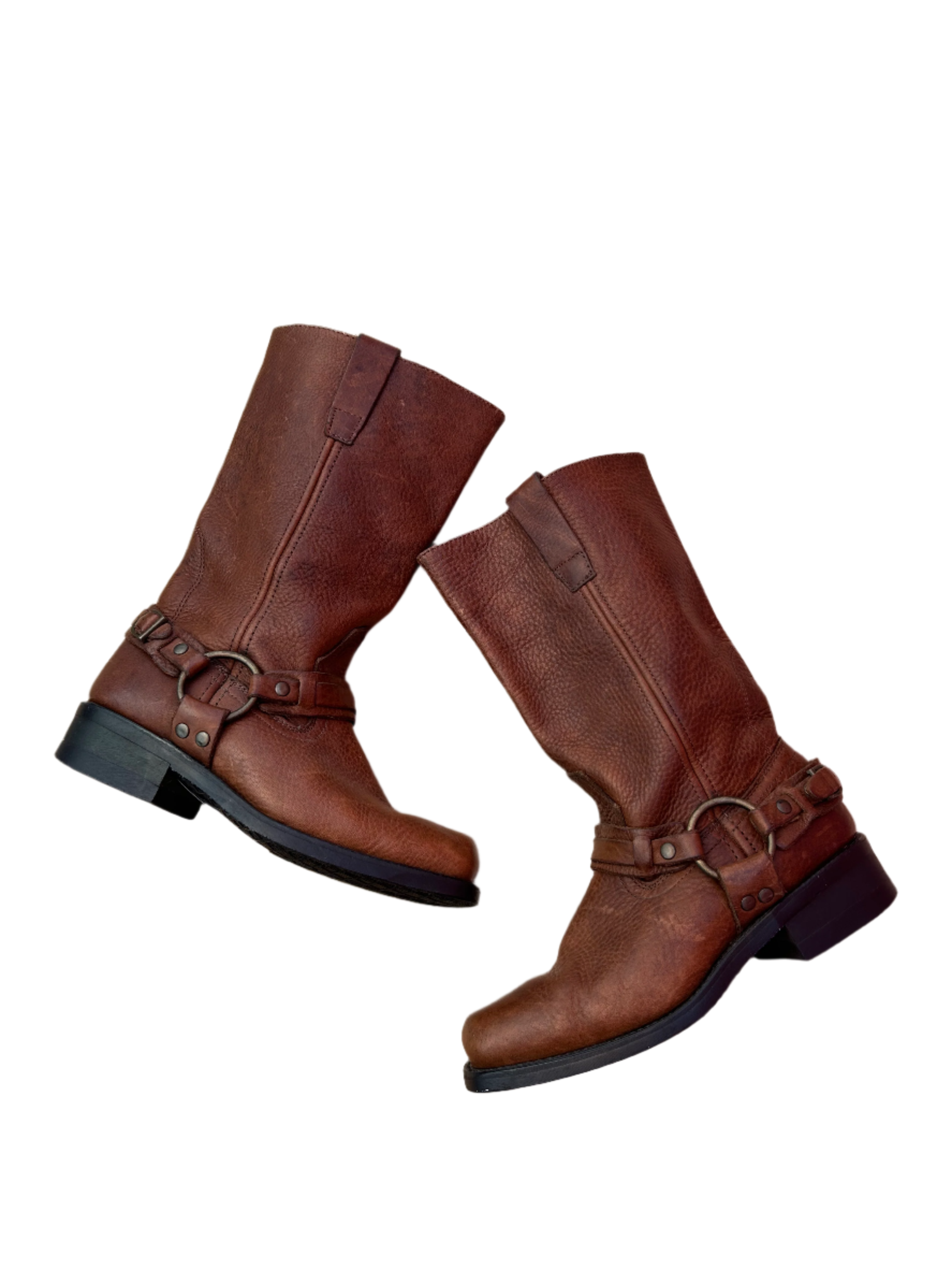 brown  square toed leather motorcycle boots, 8