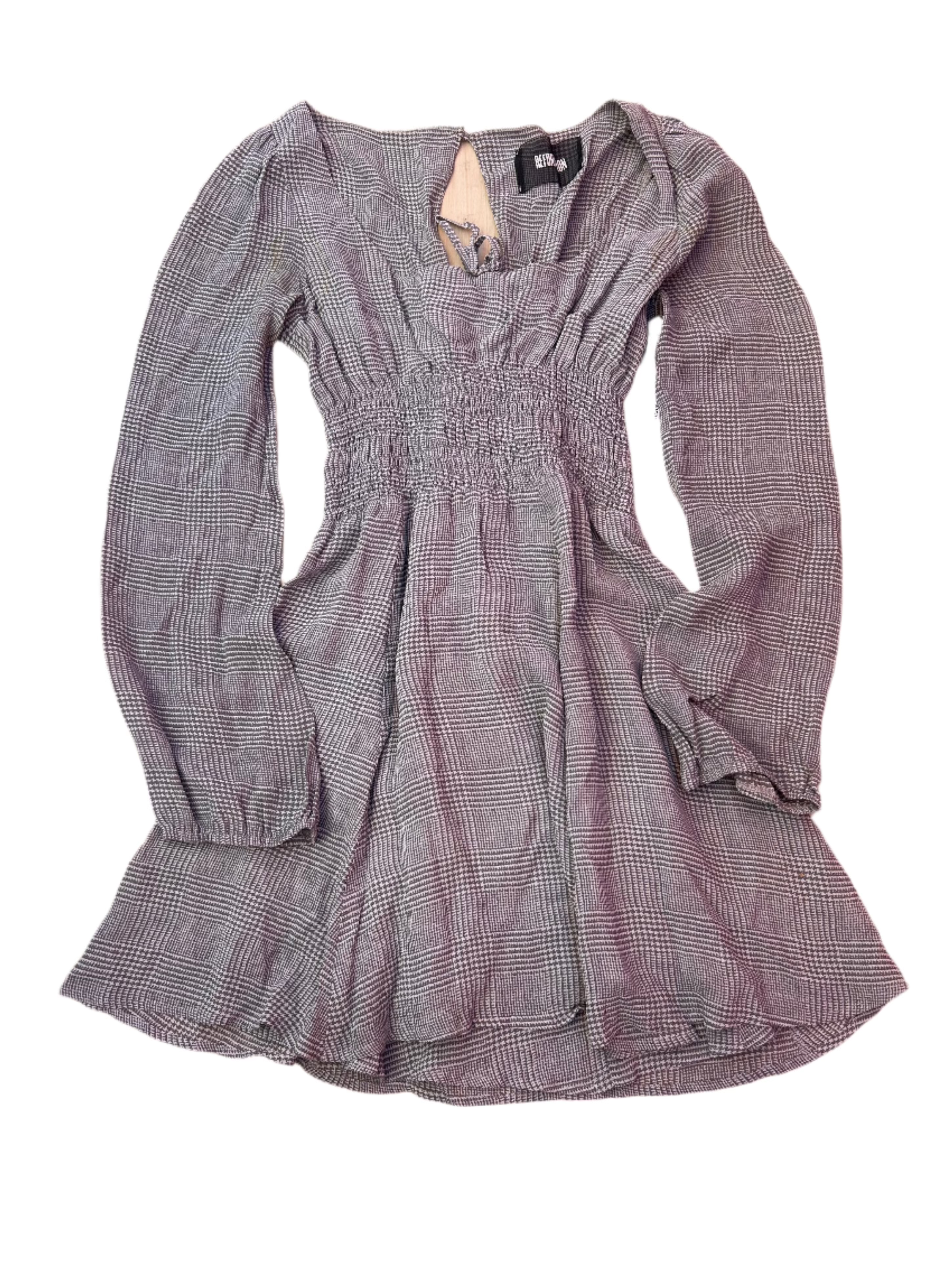 green Reformation houndstooth ruched ls dress, small