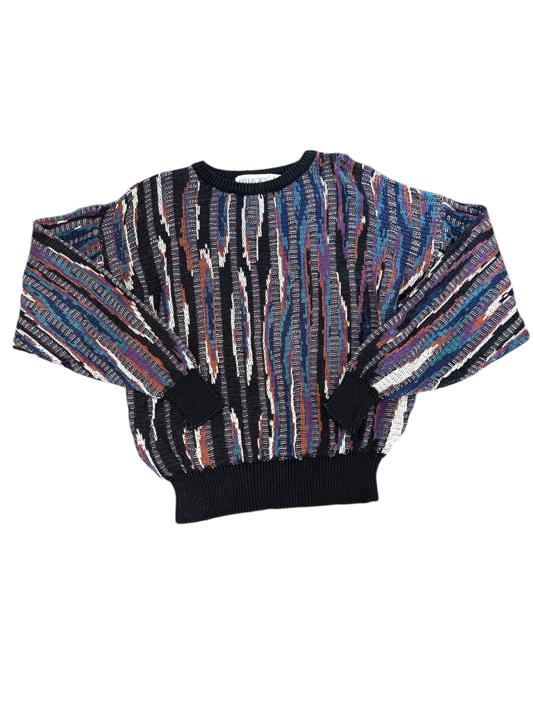 Blsck blue cream Bellagio Distressed Patterned sweater, L