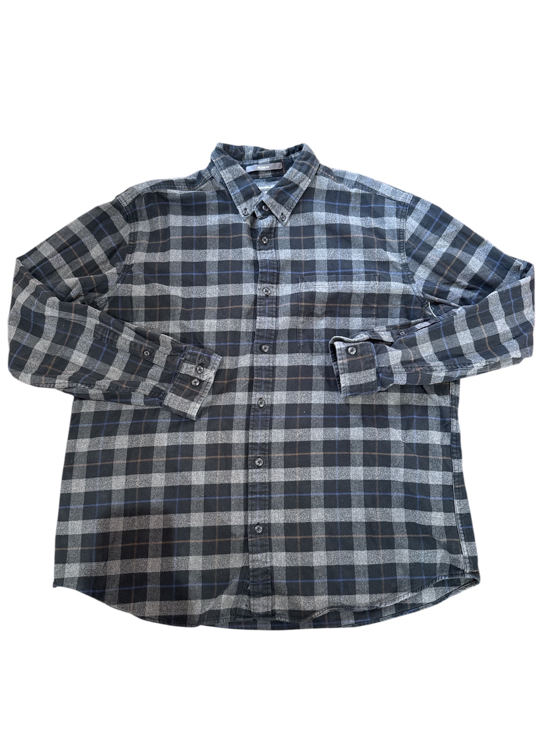 gray blue eddie bauer plaid flannel, xl