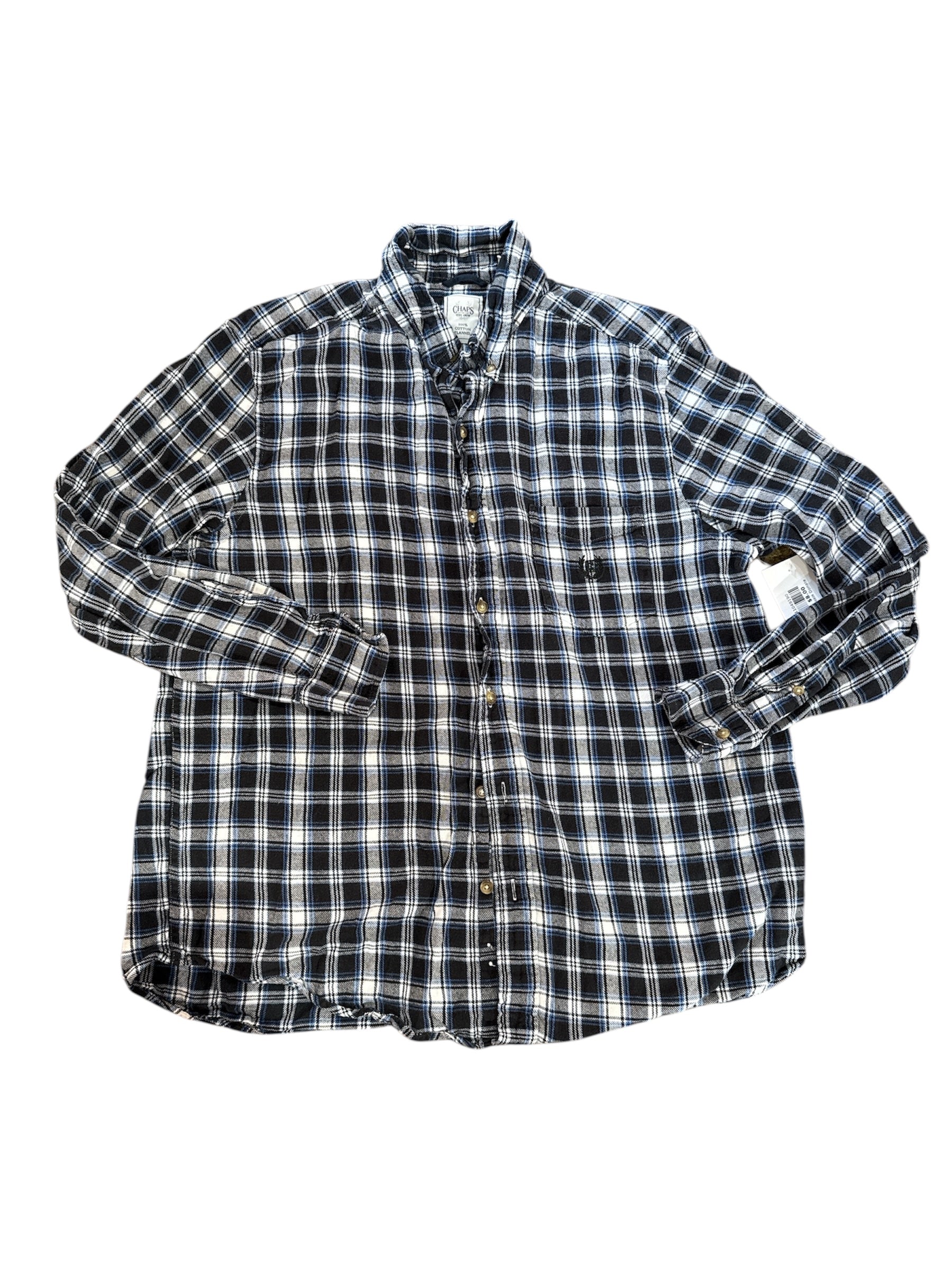 blue black chaps plaid button down, L