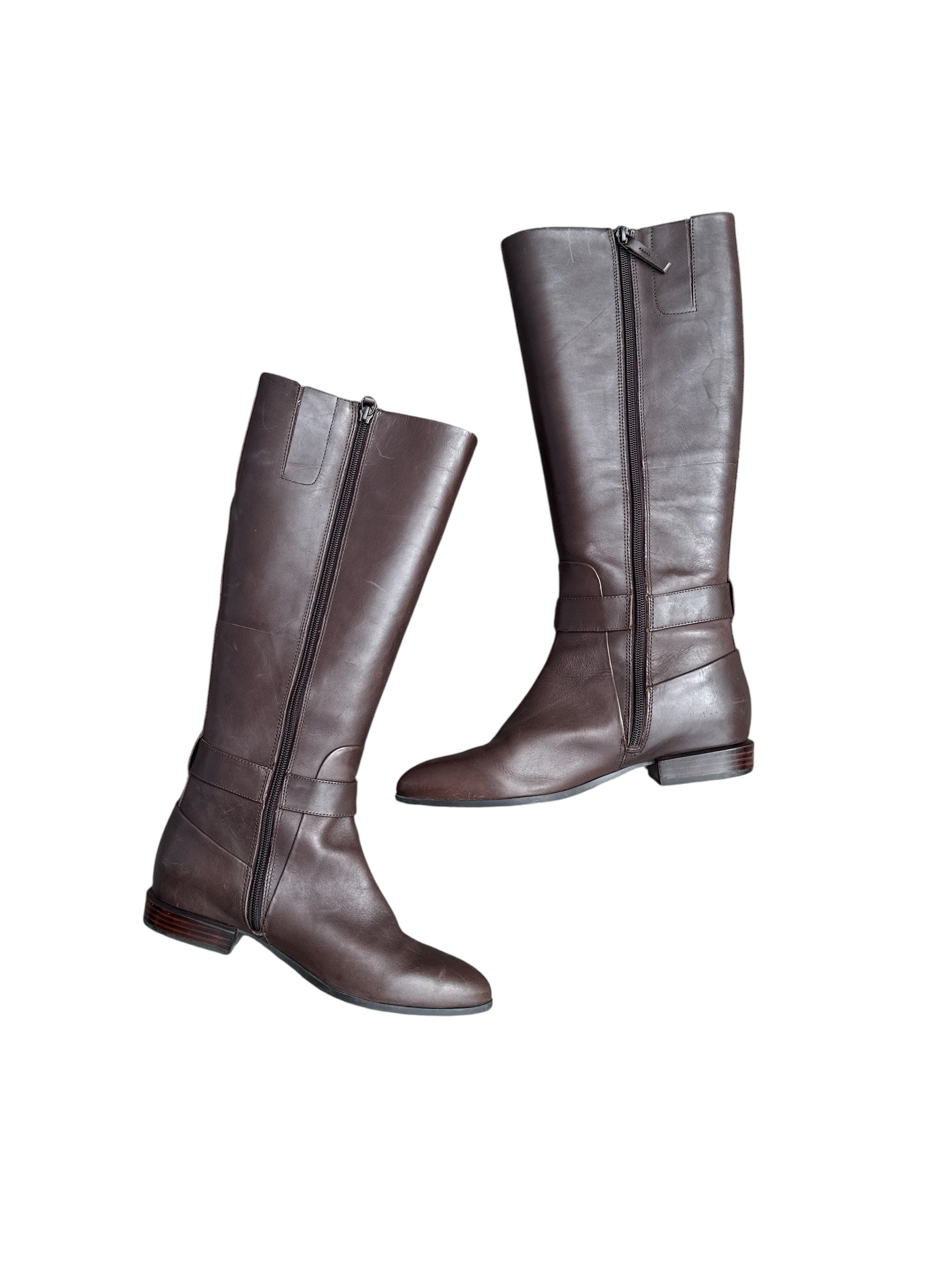 brown nine west long boots with buckle, 8 women’s