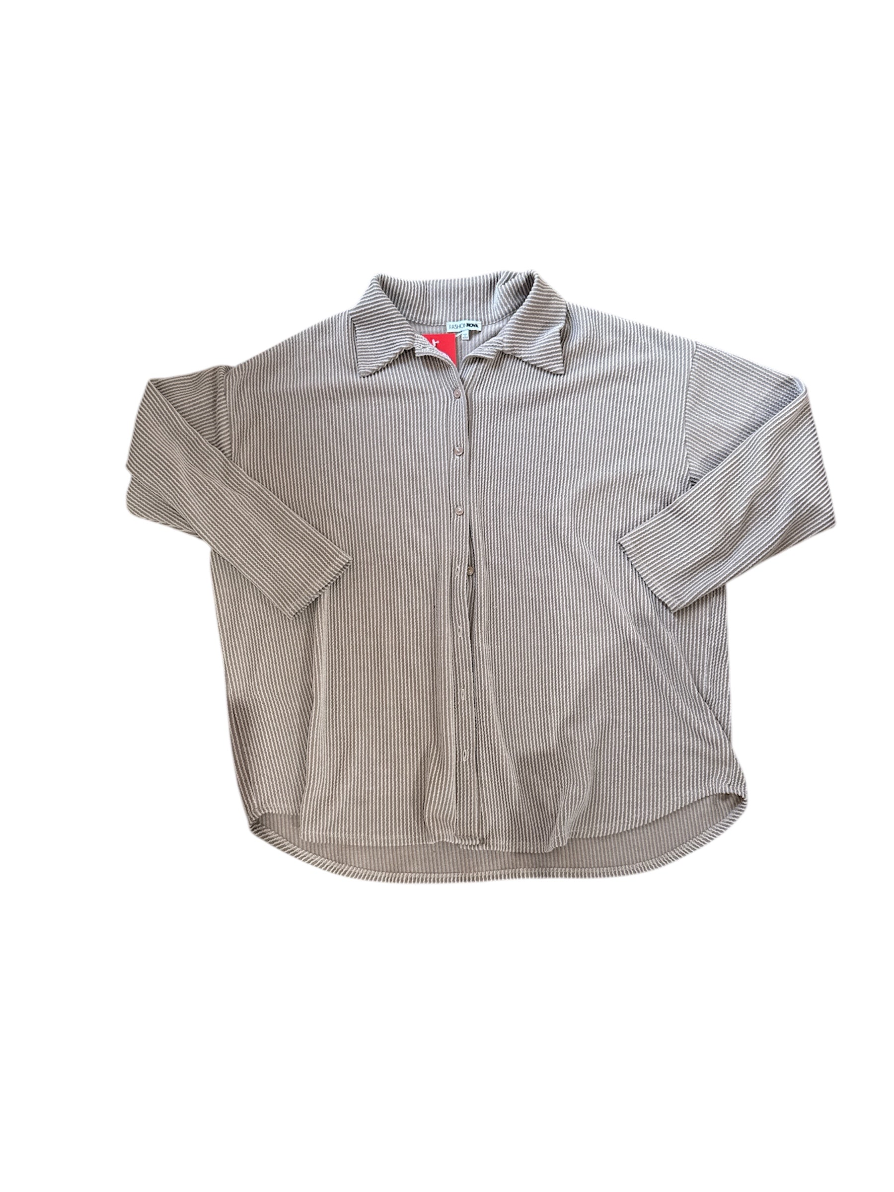 tan fashion nova ribbed button down, 1x