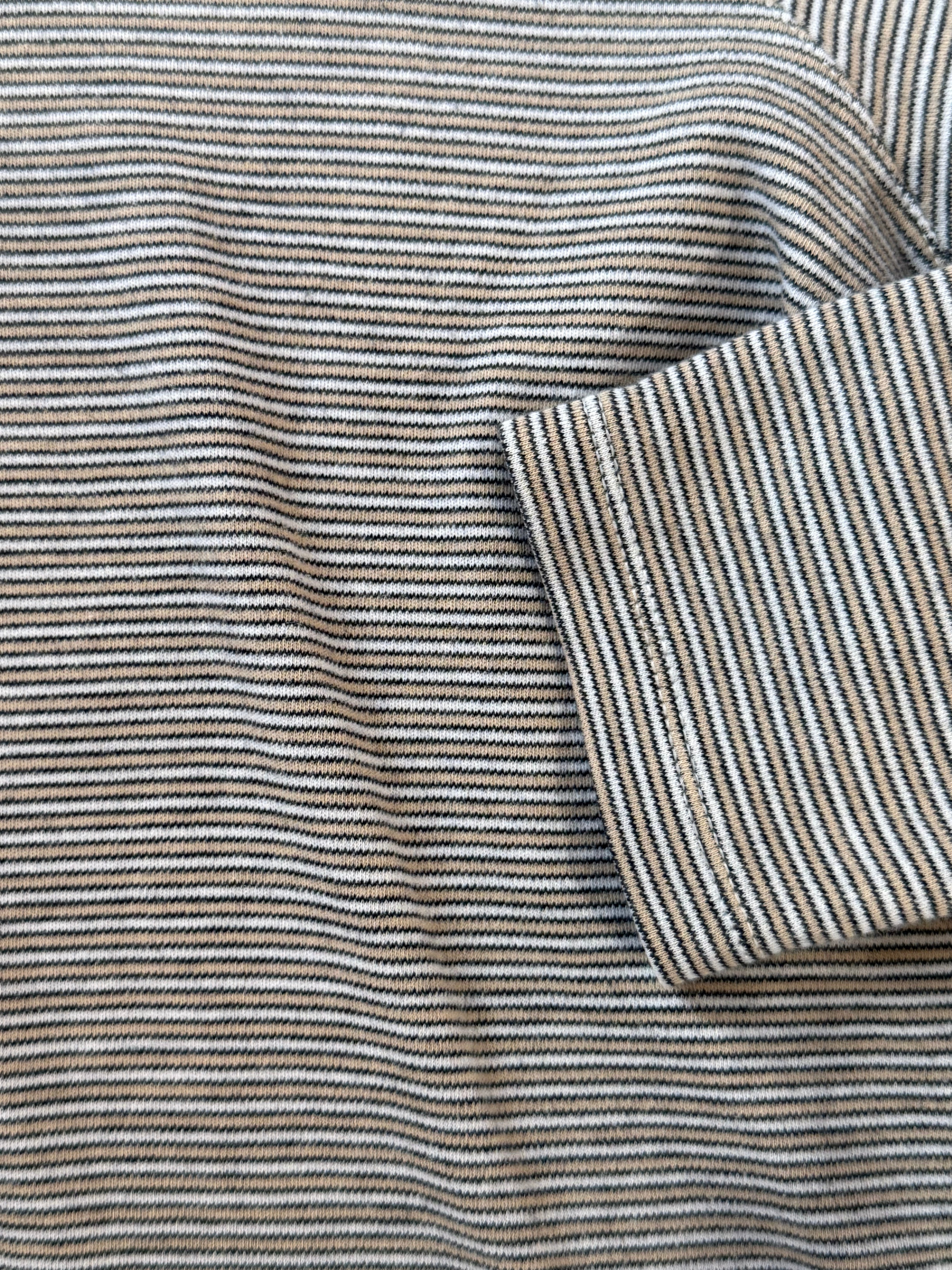 blue tan beige white stag turtleneck striped, L