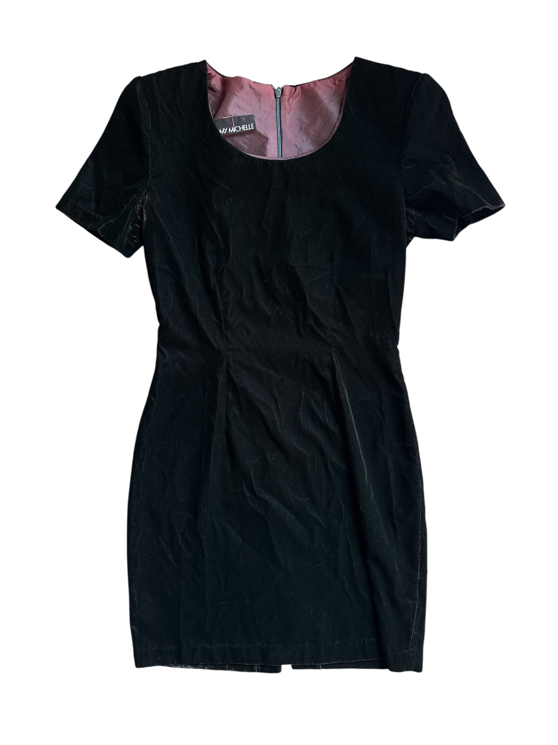 red my michelle 90s velour dress w shoulder pads