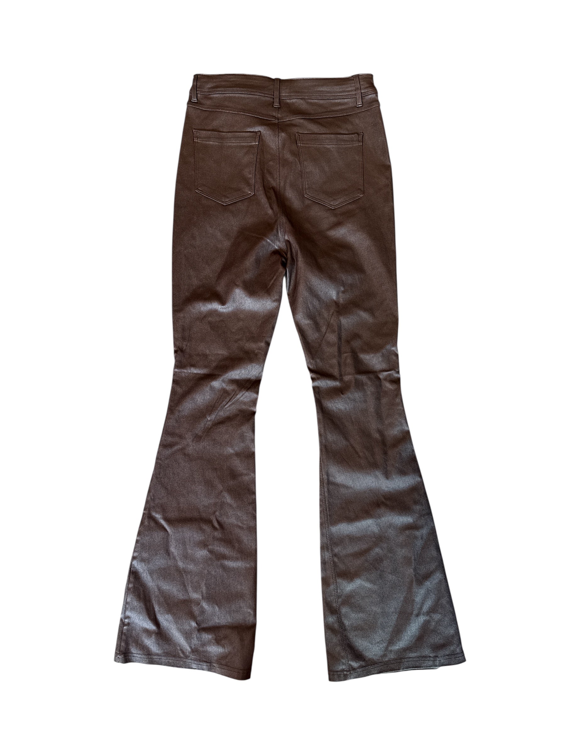 brown shinestar coated pleather pants, L