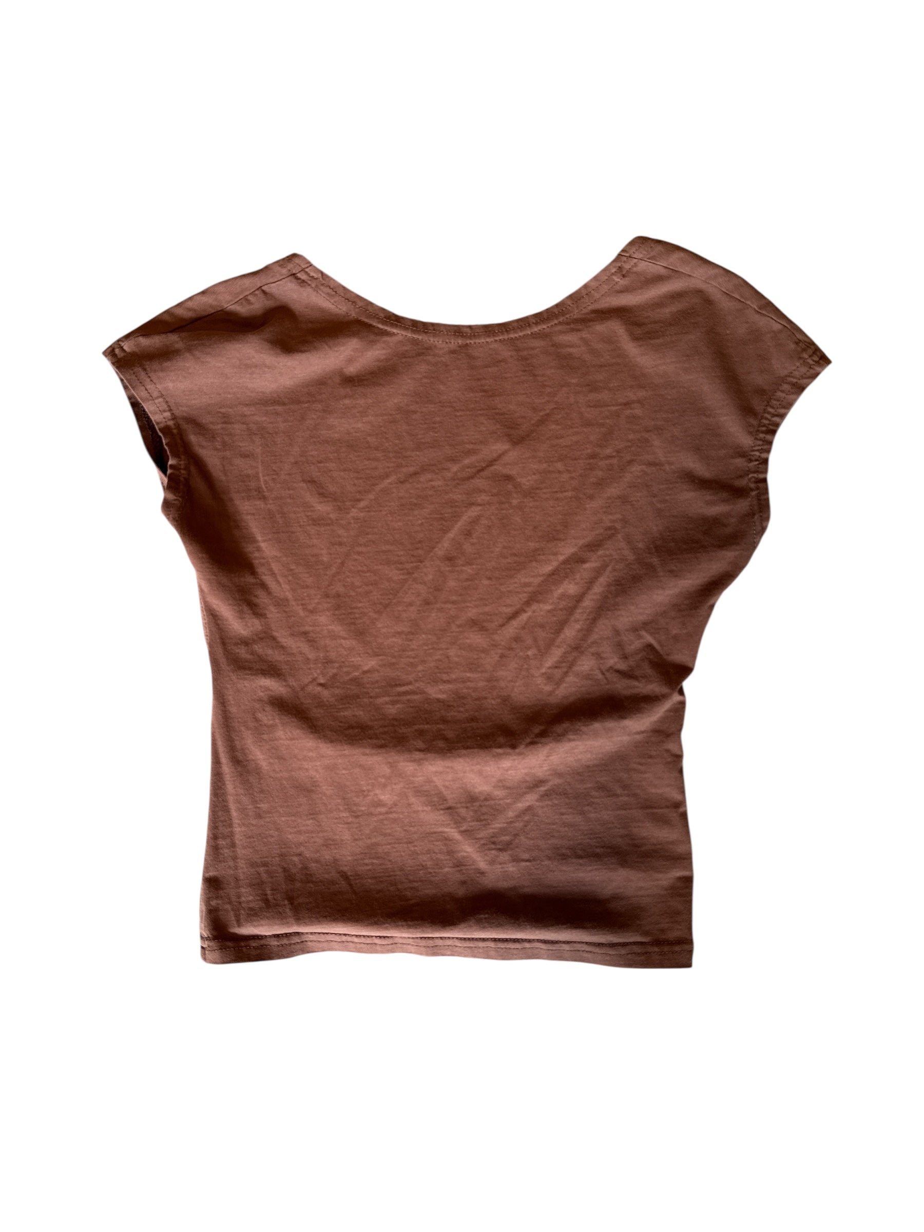 brown forefair cut out back ss crop top, xs