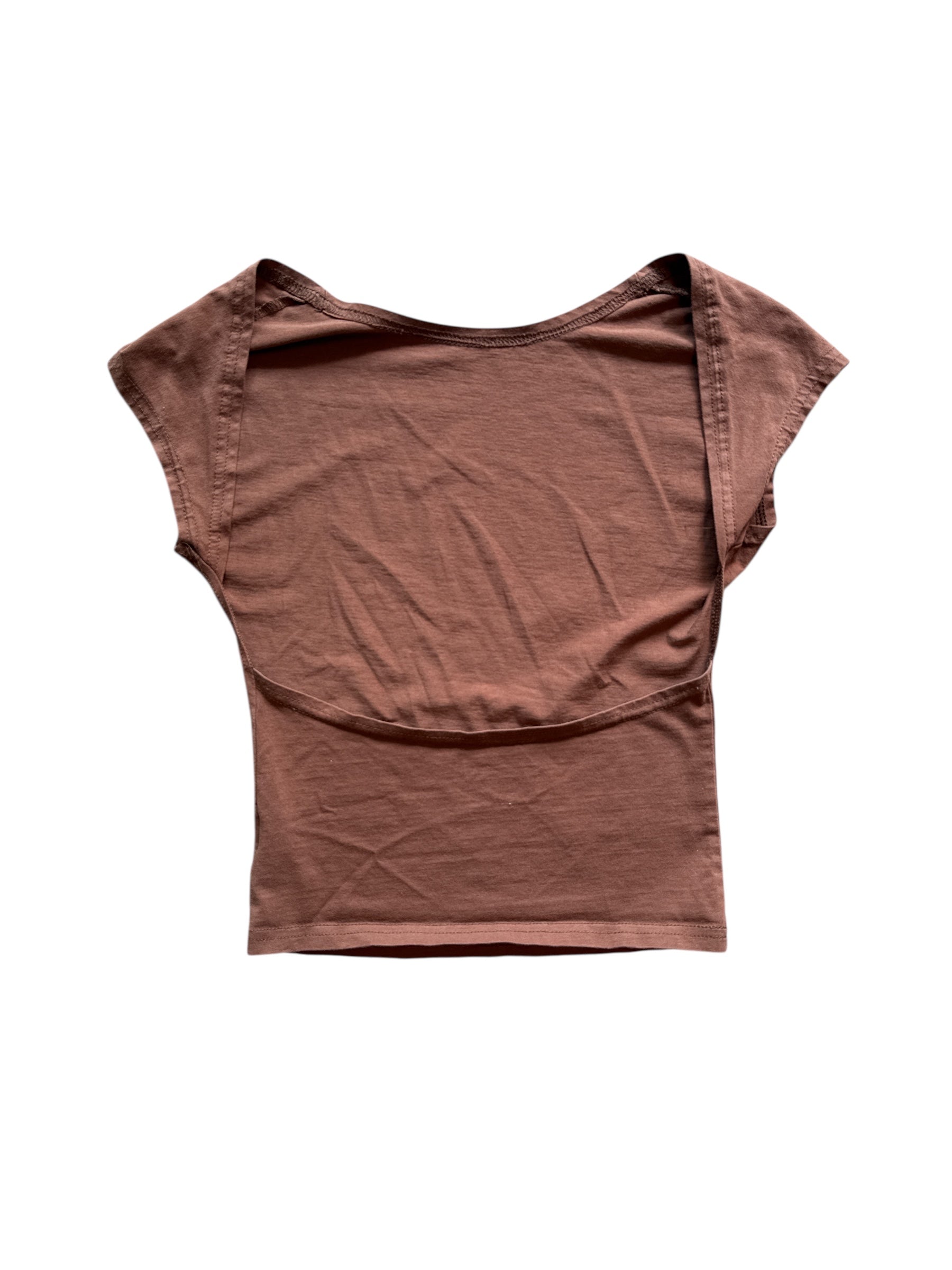brown forefair cut out back ss crop top, xs