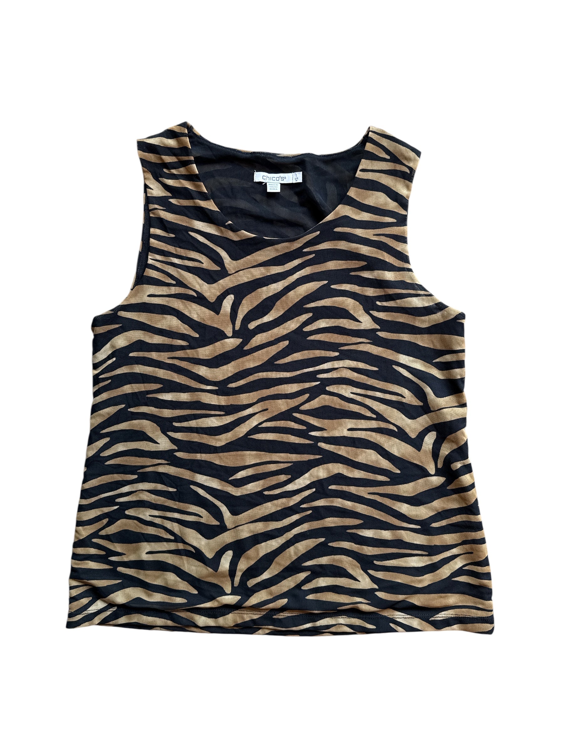 Brown black Chicos Zebra mesh top, 1