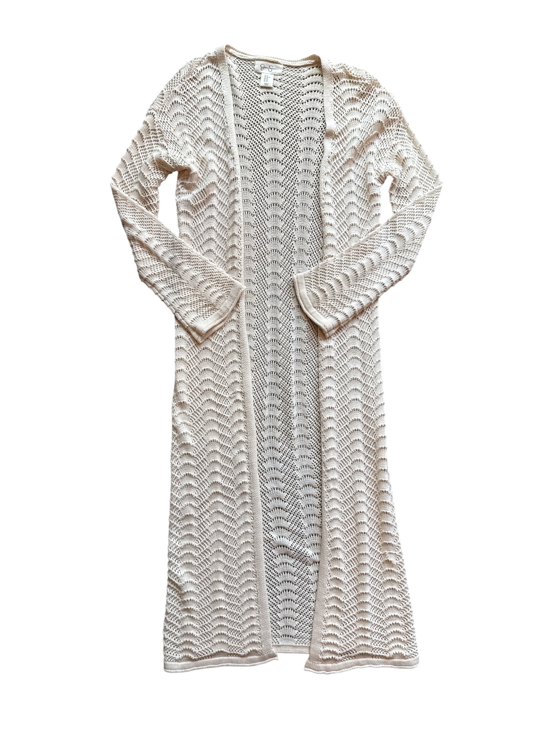 cream jessica simpson crochet long cardigan, xs