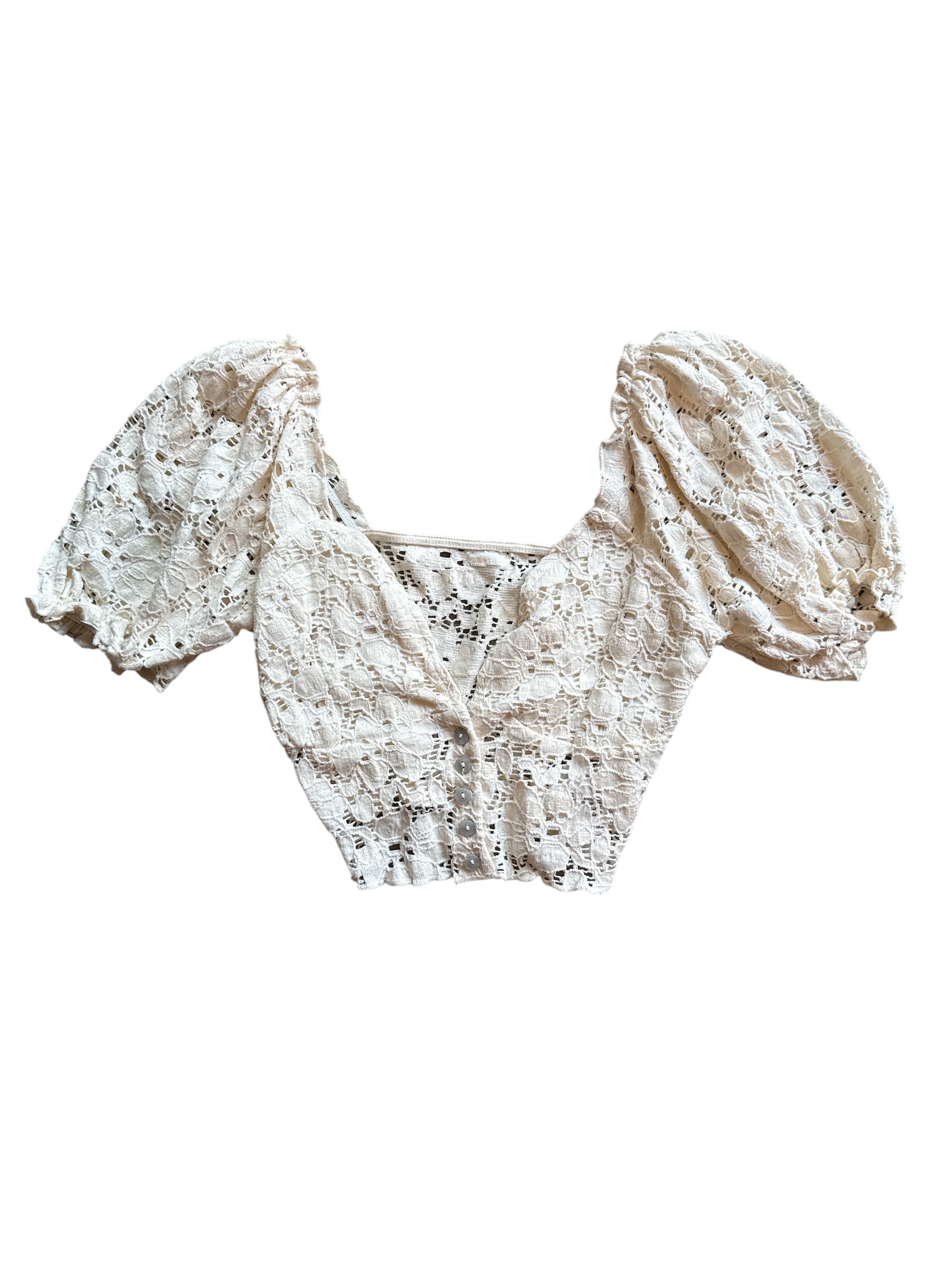 cream urban outfitters embroidered babydoll ss crop top, m