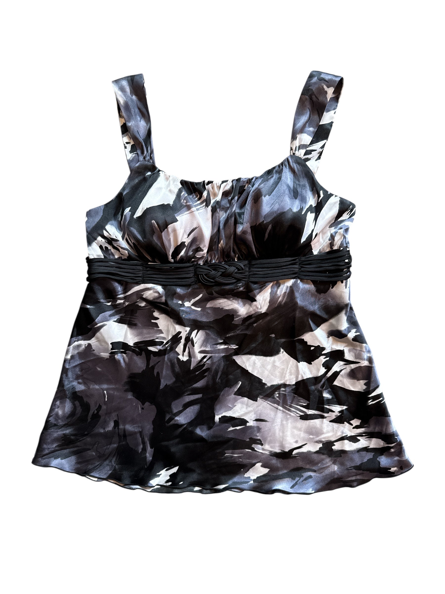 black white iz byer abstract cami satin top, xl