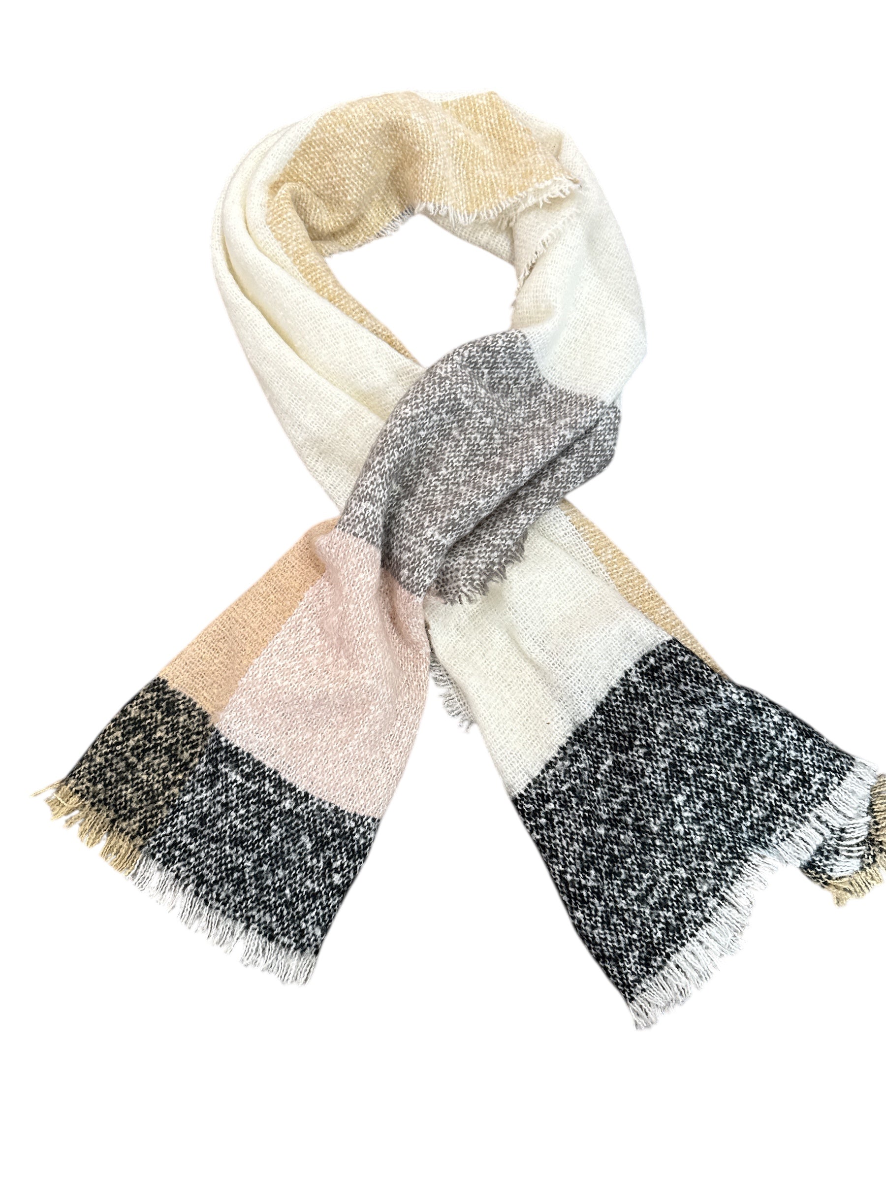 beige black  plaid blanket scarf