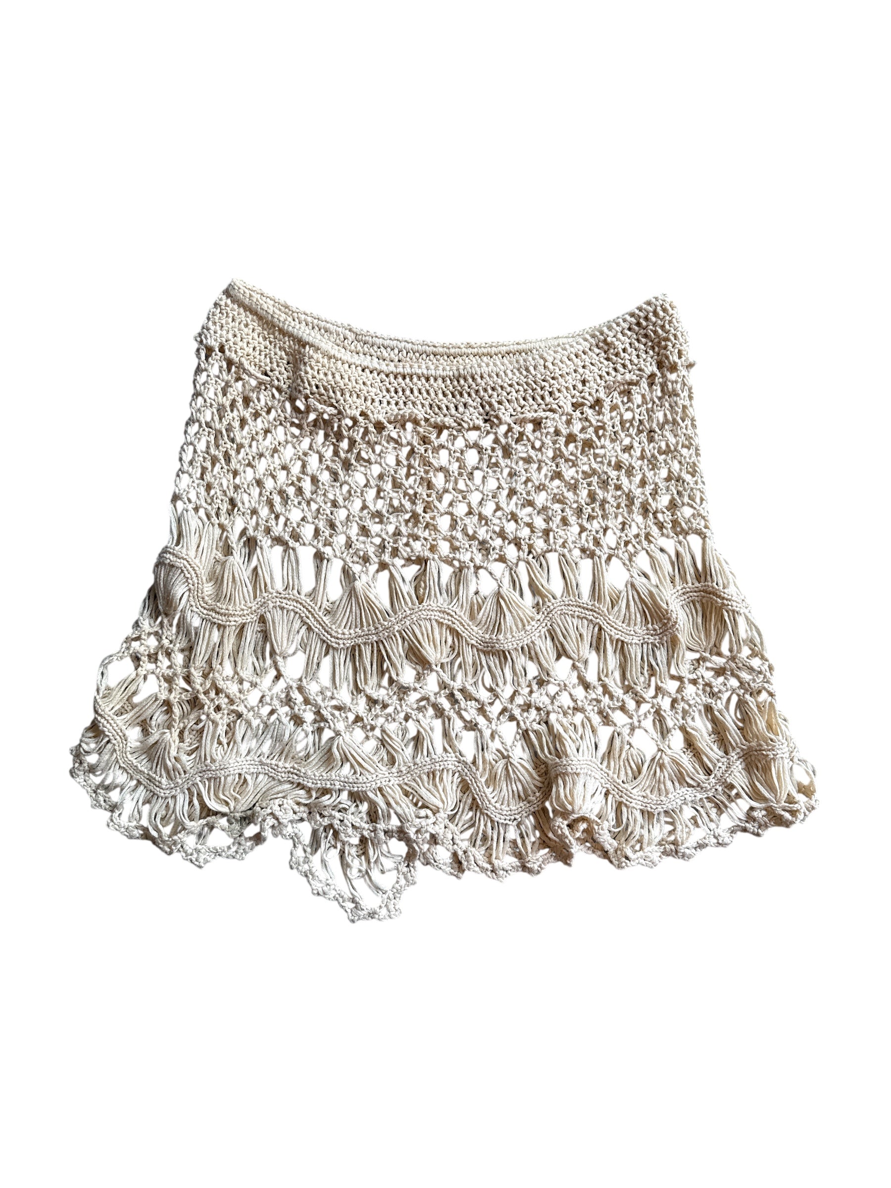 tan  crochet drawstring skirt, m/l