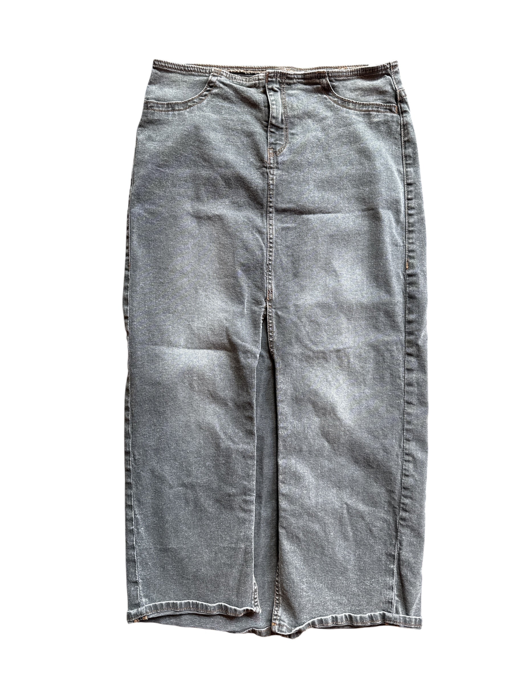 gray divided long denim skirt w slit, 10