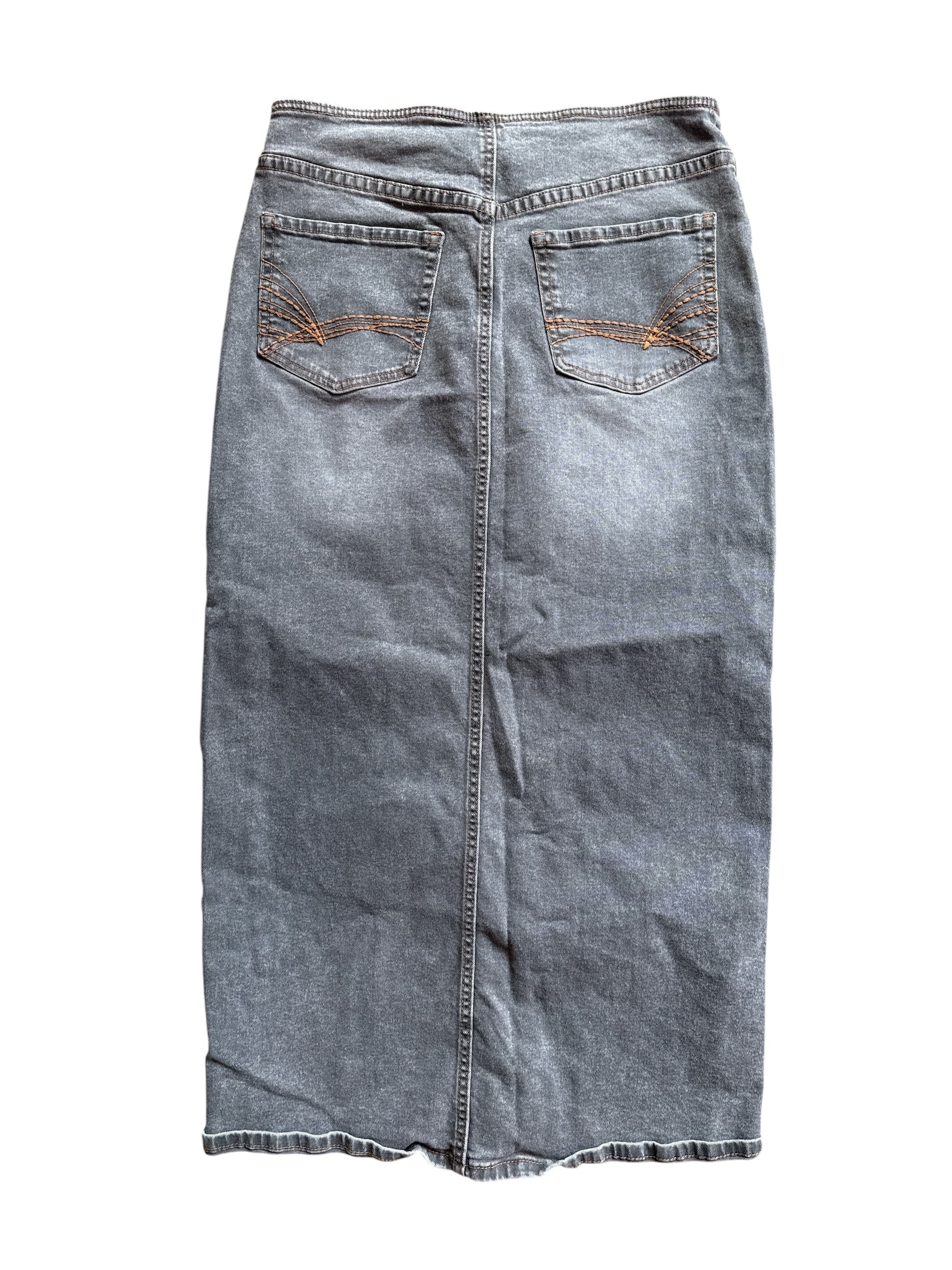 gray divided long denim skirt w slit, 10
