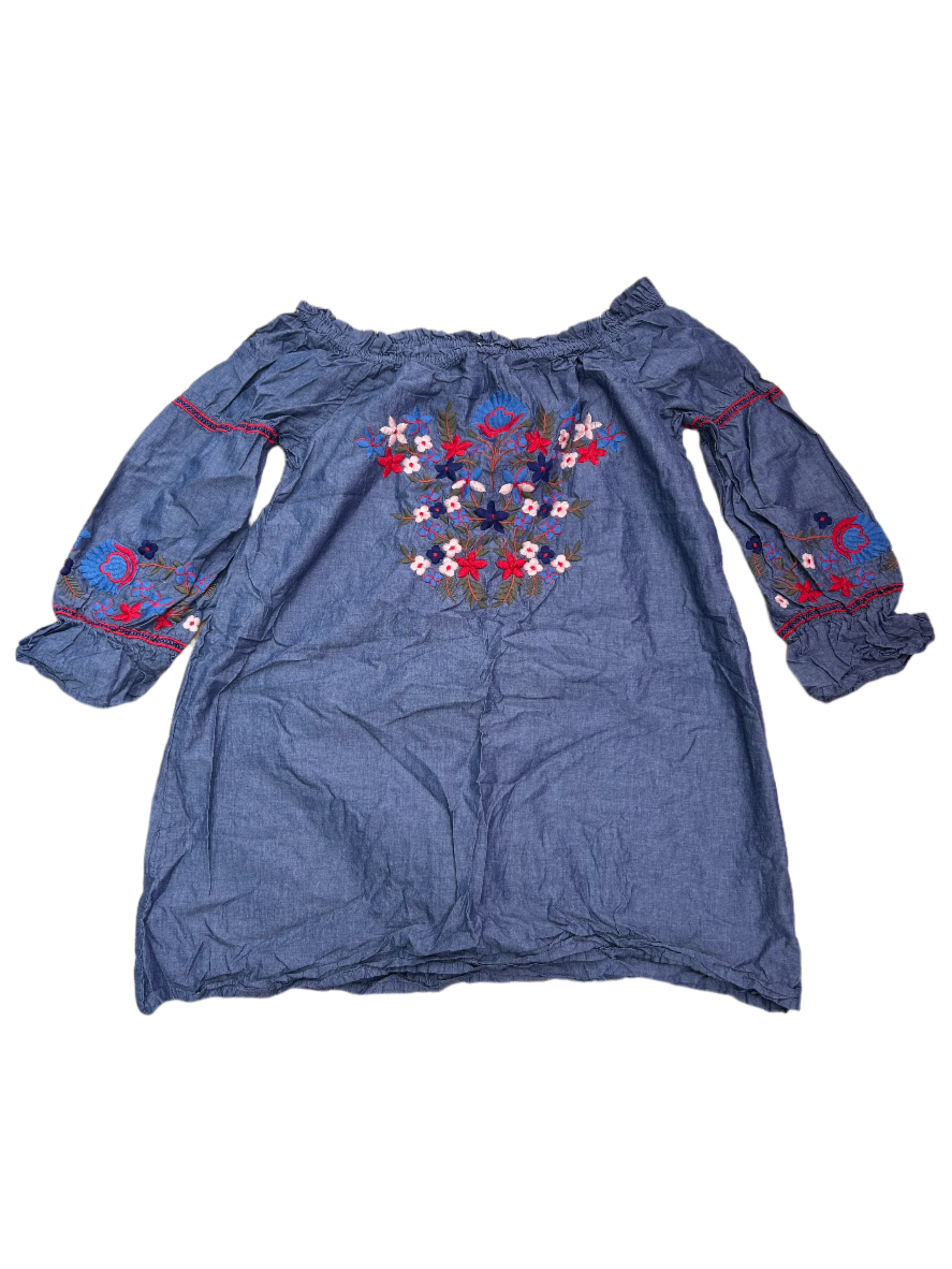 blue max studio boho mini flower dress, xl