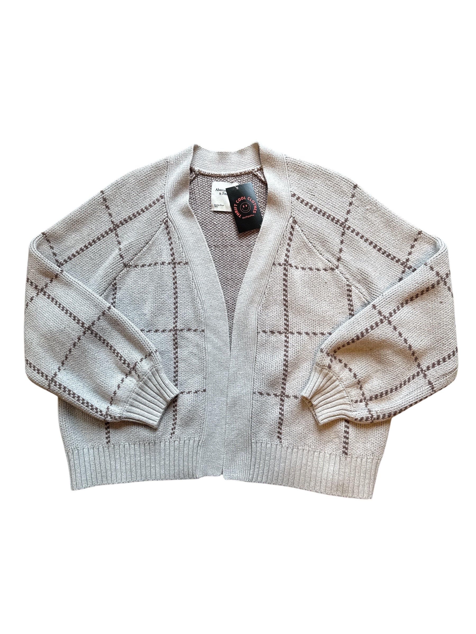 beige tan Abercrombie plaid patterned cardigan, L