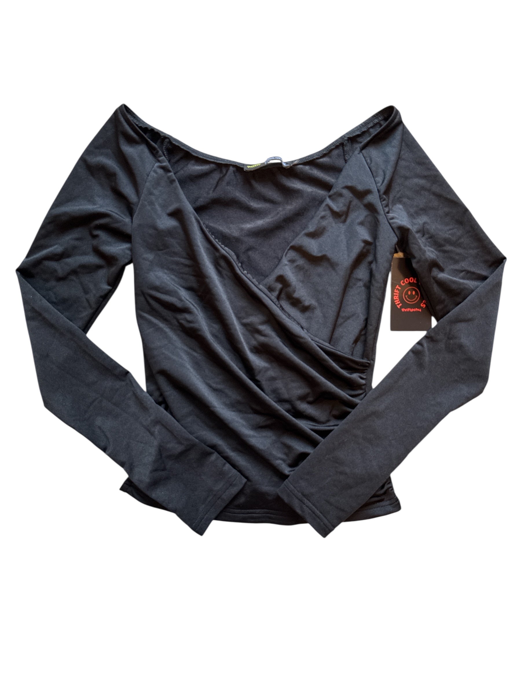 black finesse slinky ls cross v neck top, S