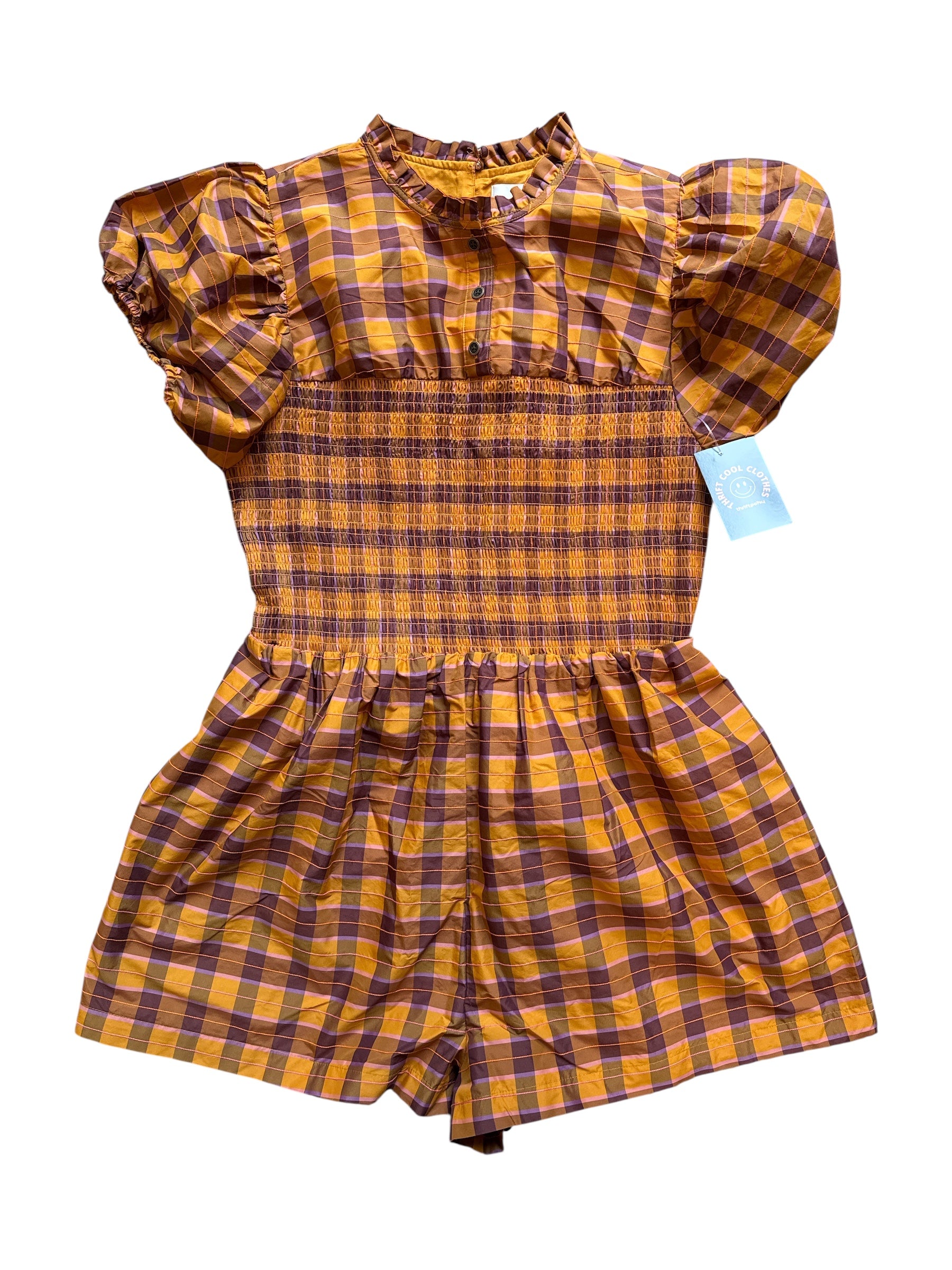 orange pink purple maeve nwt plaid ruch romper, s
