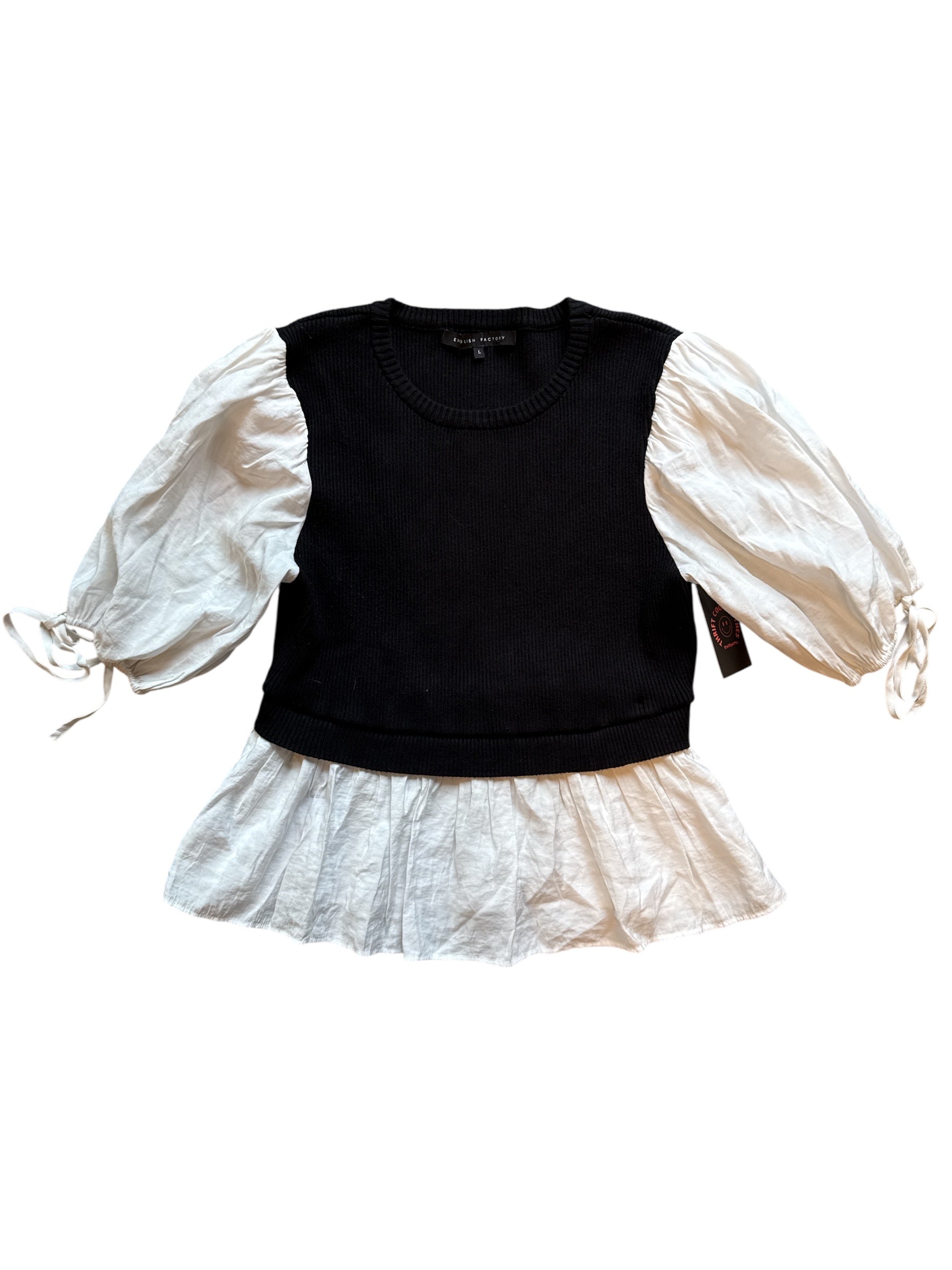 black english factory ribbed sweater vest shirt, L