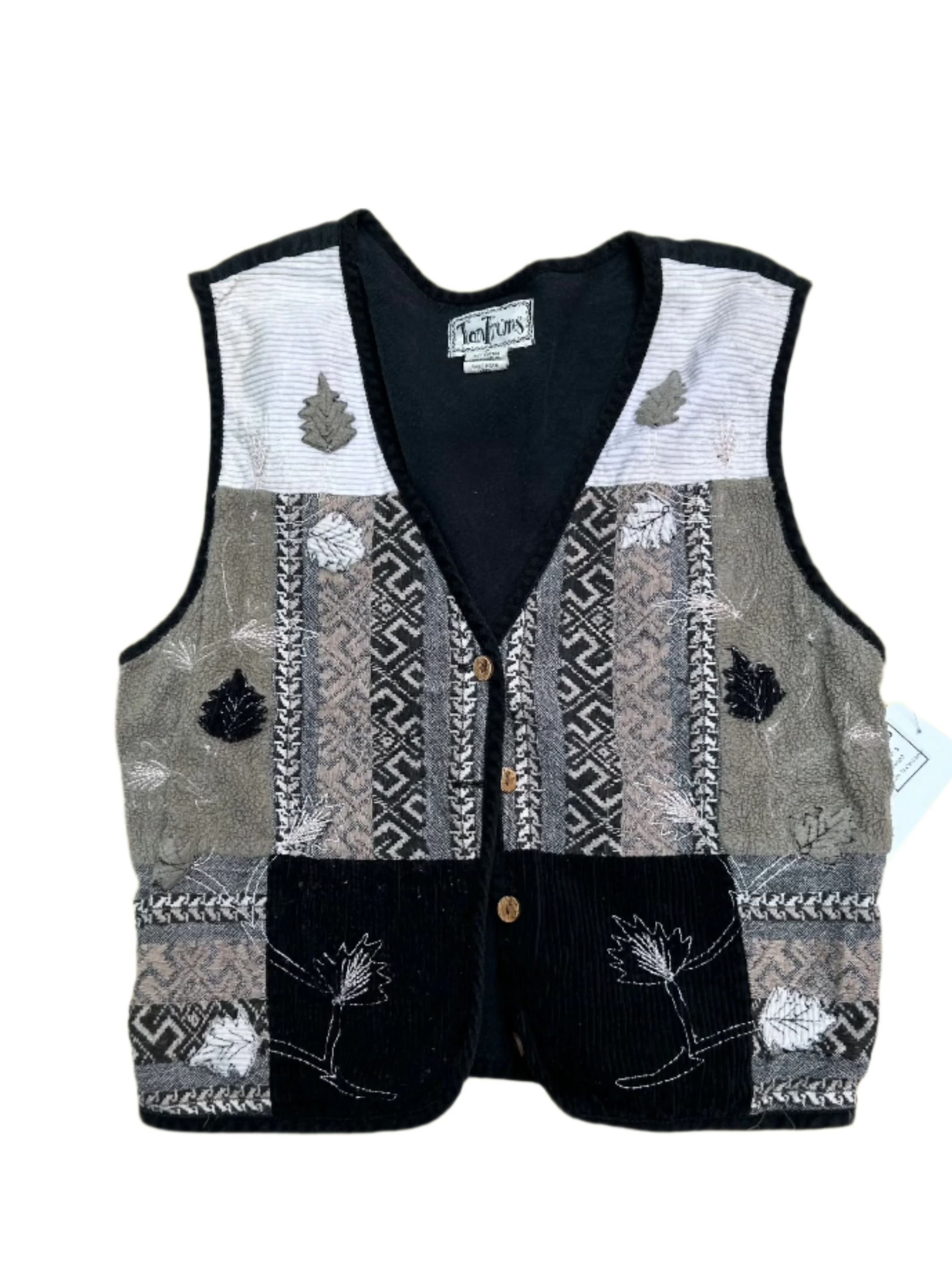 black white gray tantrums cord leaf vest, s