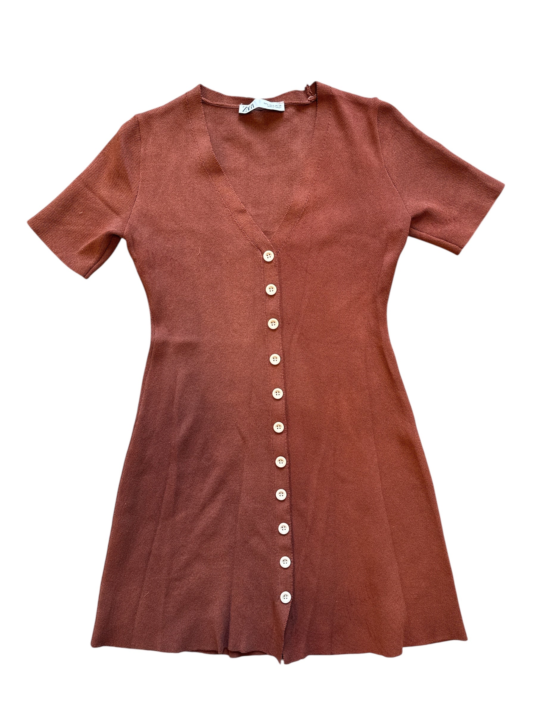 rust zara knit button down short dress, S