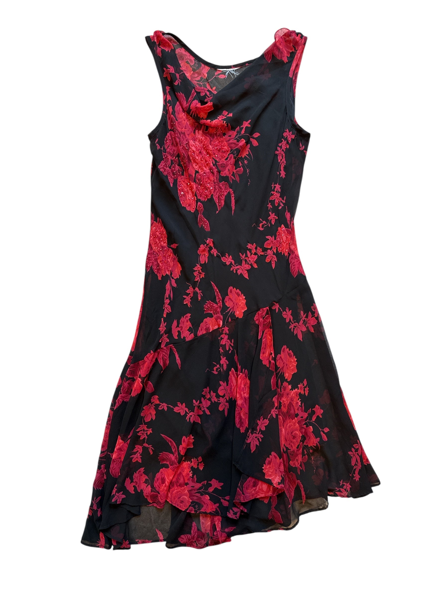 black red  90s floral beaded cowl neck dress