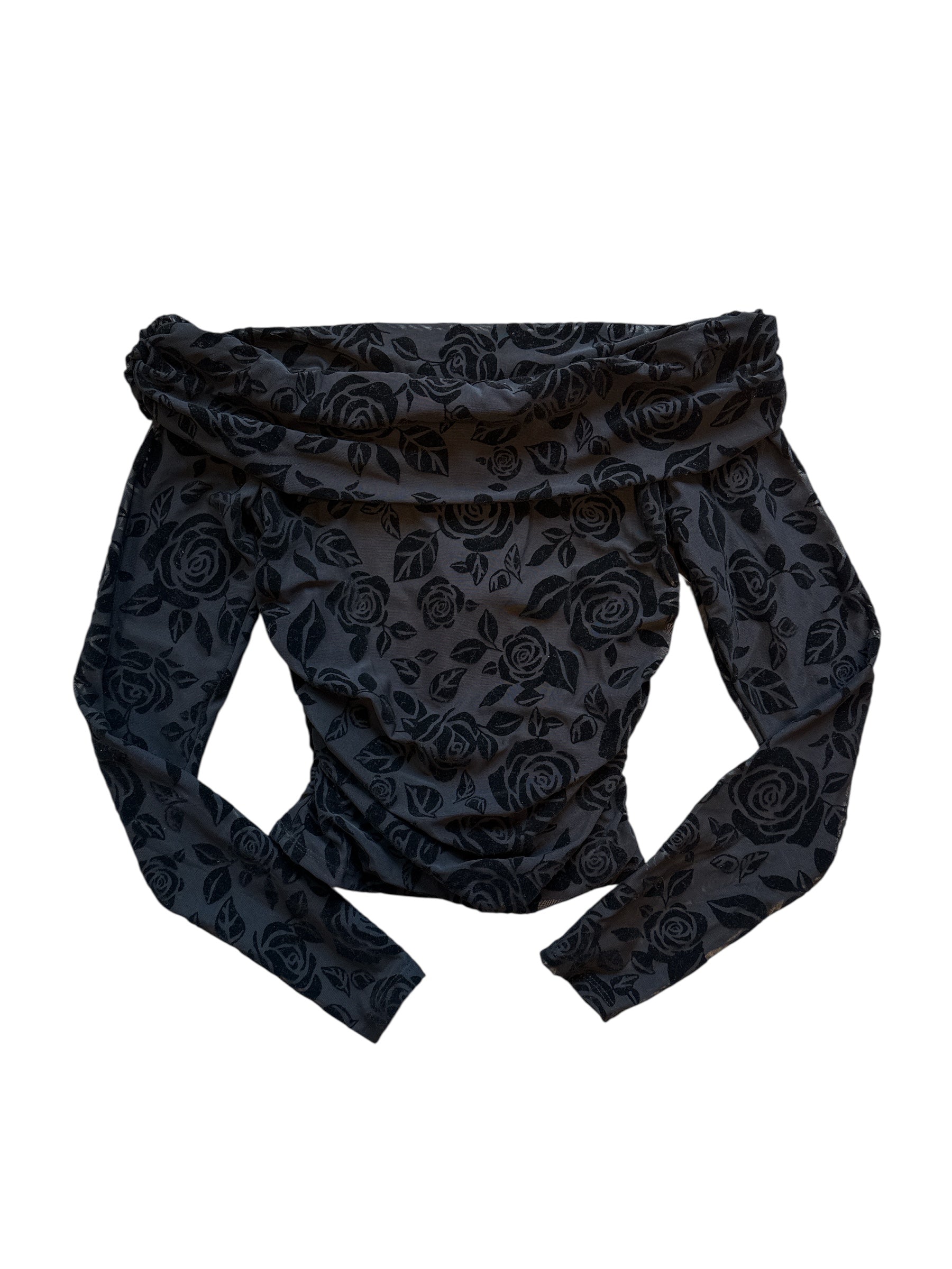 Black Wild fable Velvet rose off shoulder ls top, S