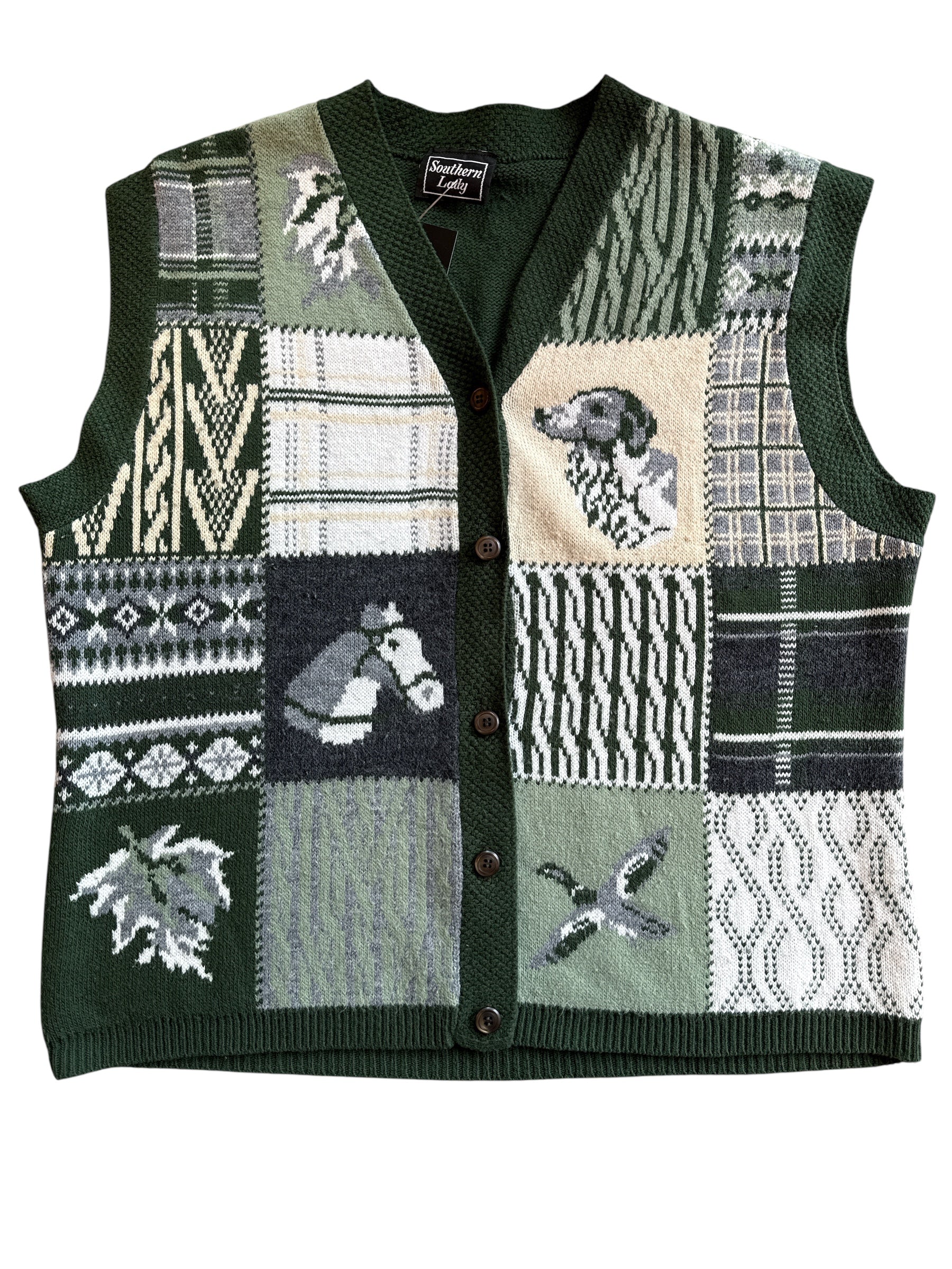 green southern lady horse patchwork vest, L