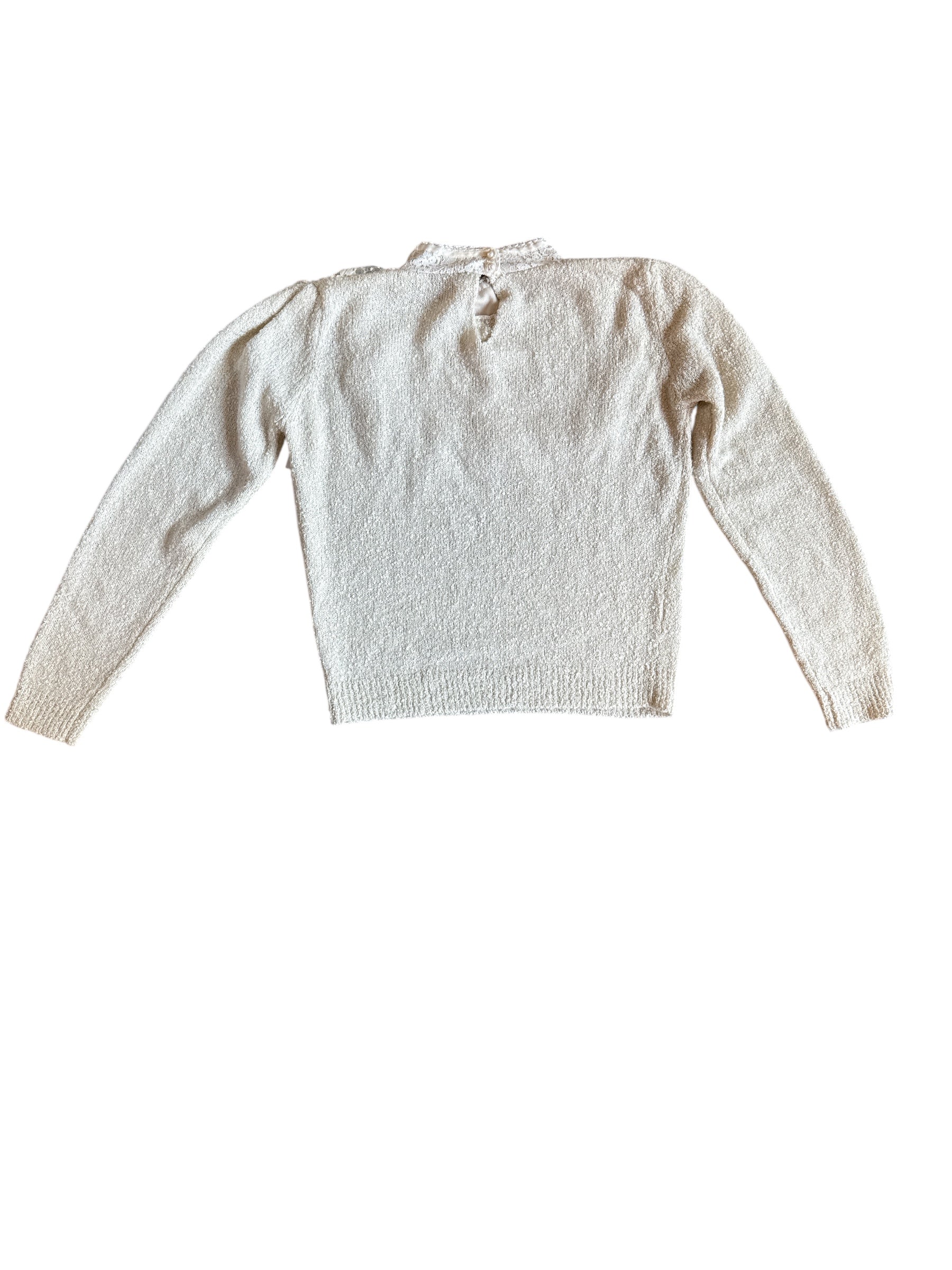 cream Pronto sweater w/ lace & pearl, M