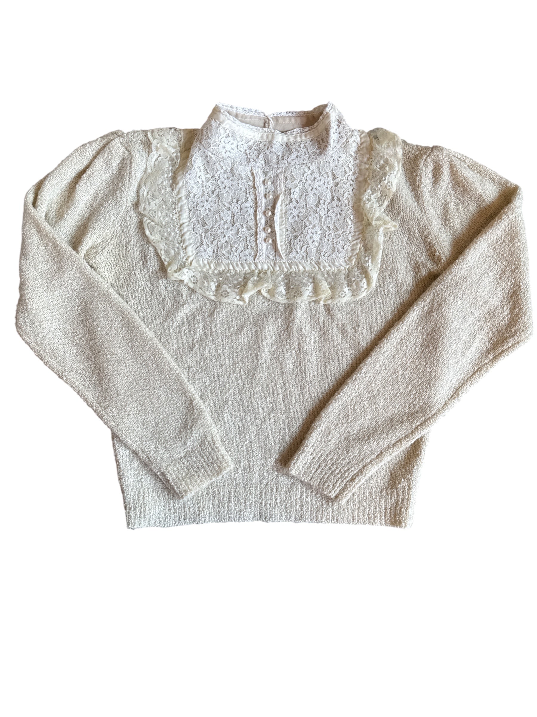 cream Pronto sweater w/ lace & pearl, M