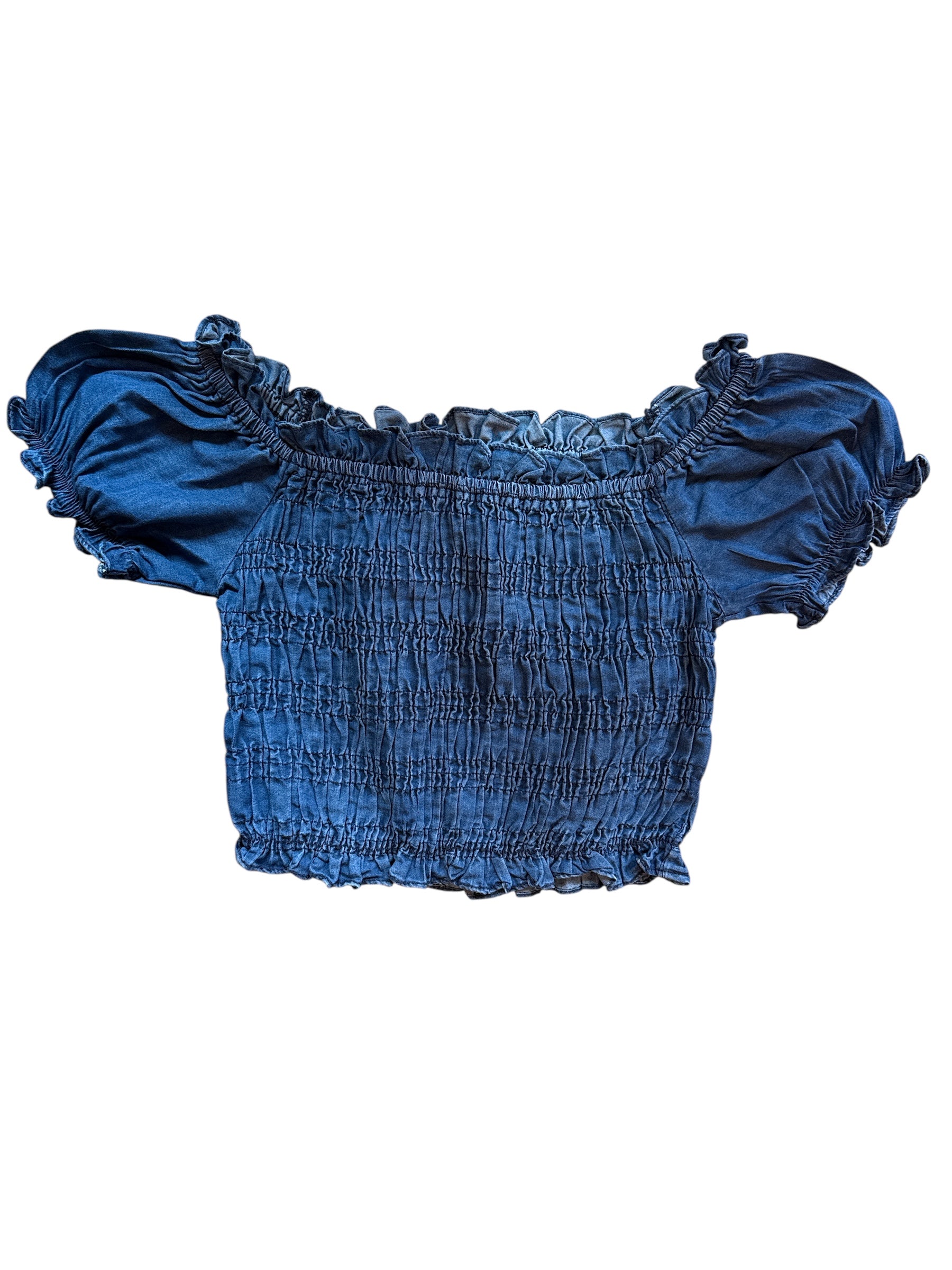 blue sim & sam chambray ruch top, m