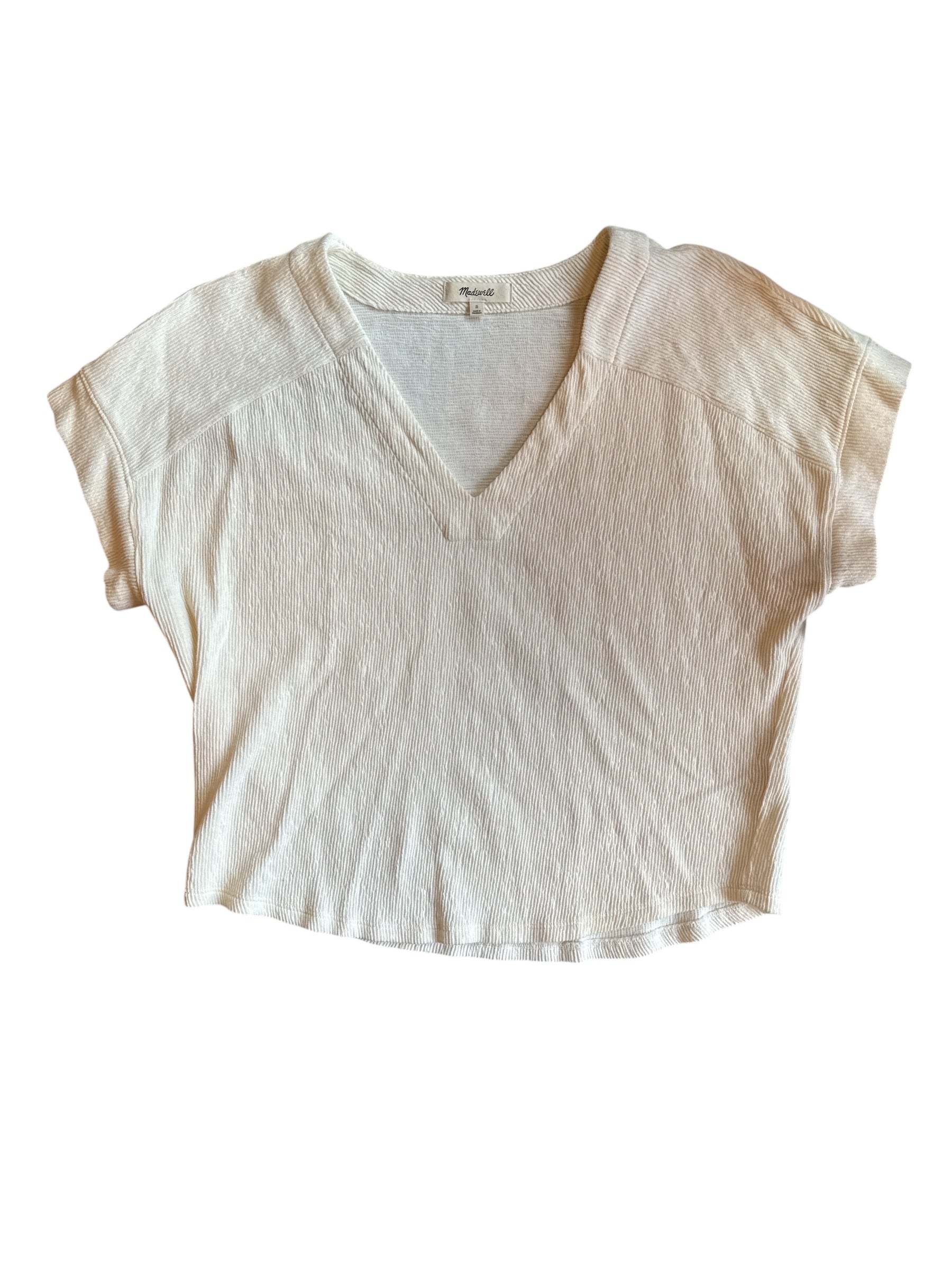 white madewell ribbed v neck blouse, s