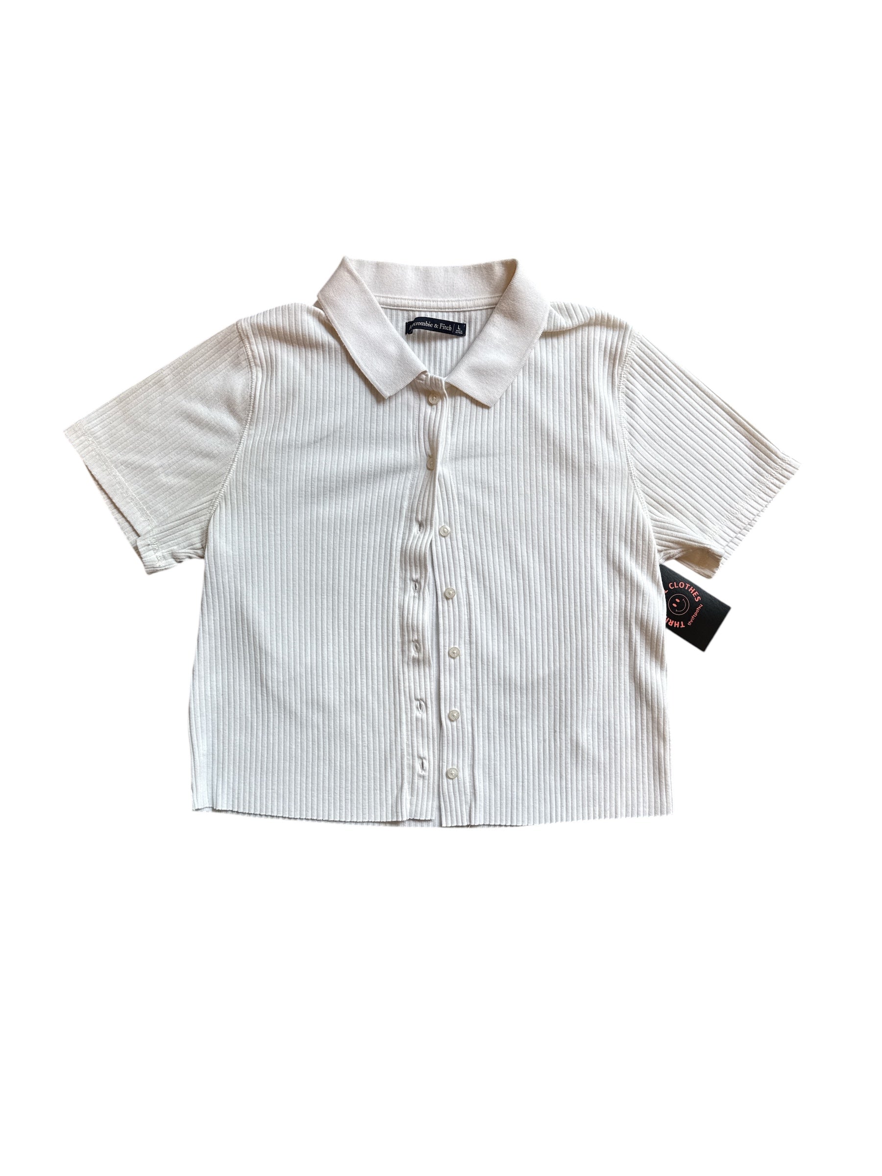 white abercrobie button down ribbed top, L