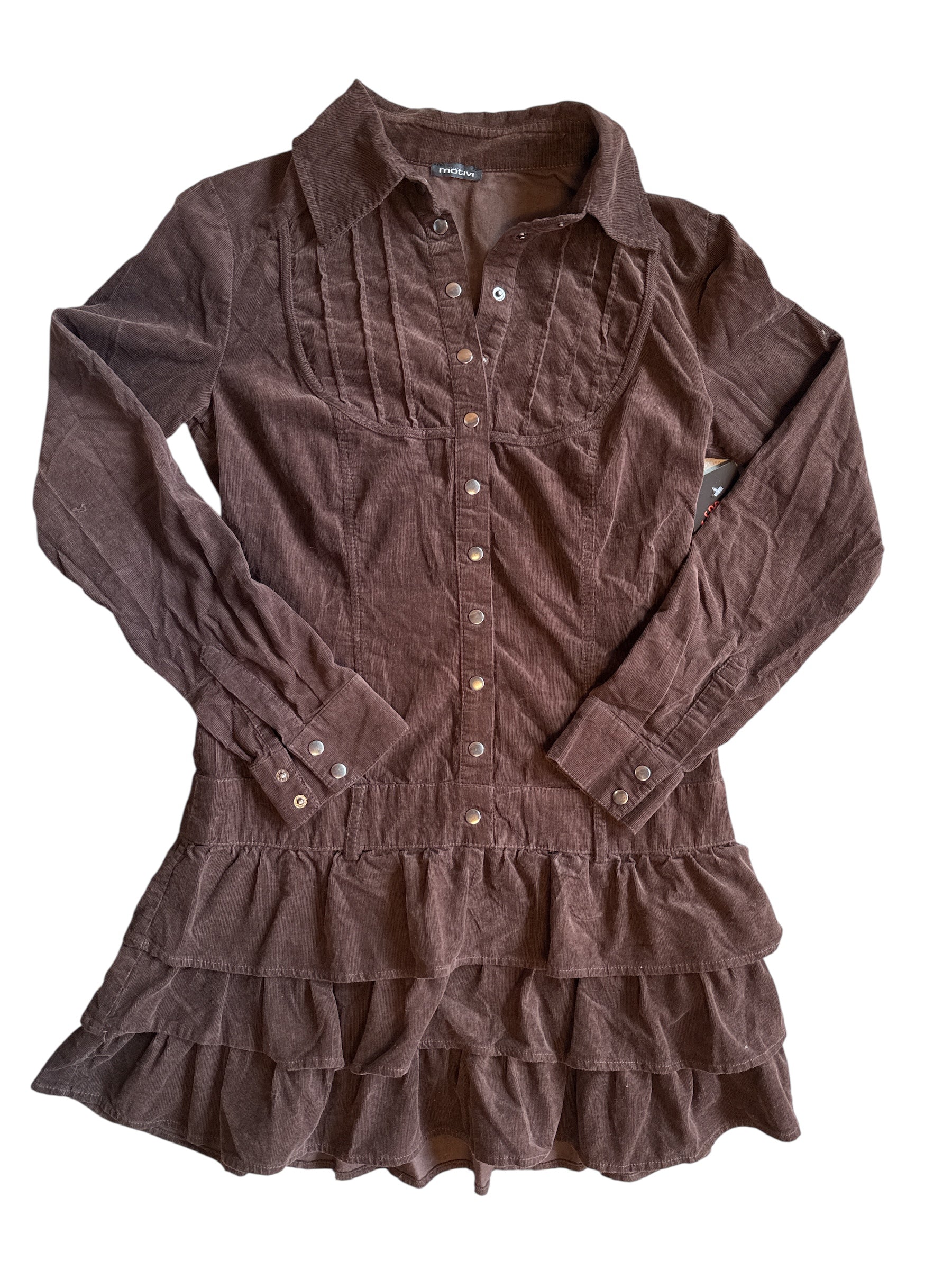 Brown Motivi Cord button down ruffle trim dresd, 6