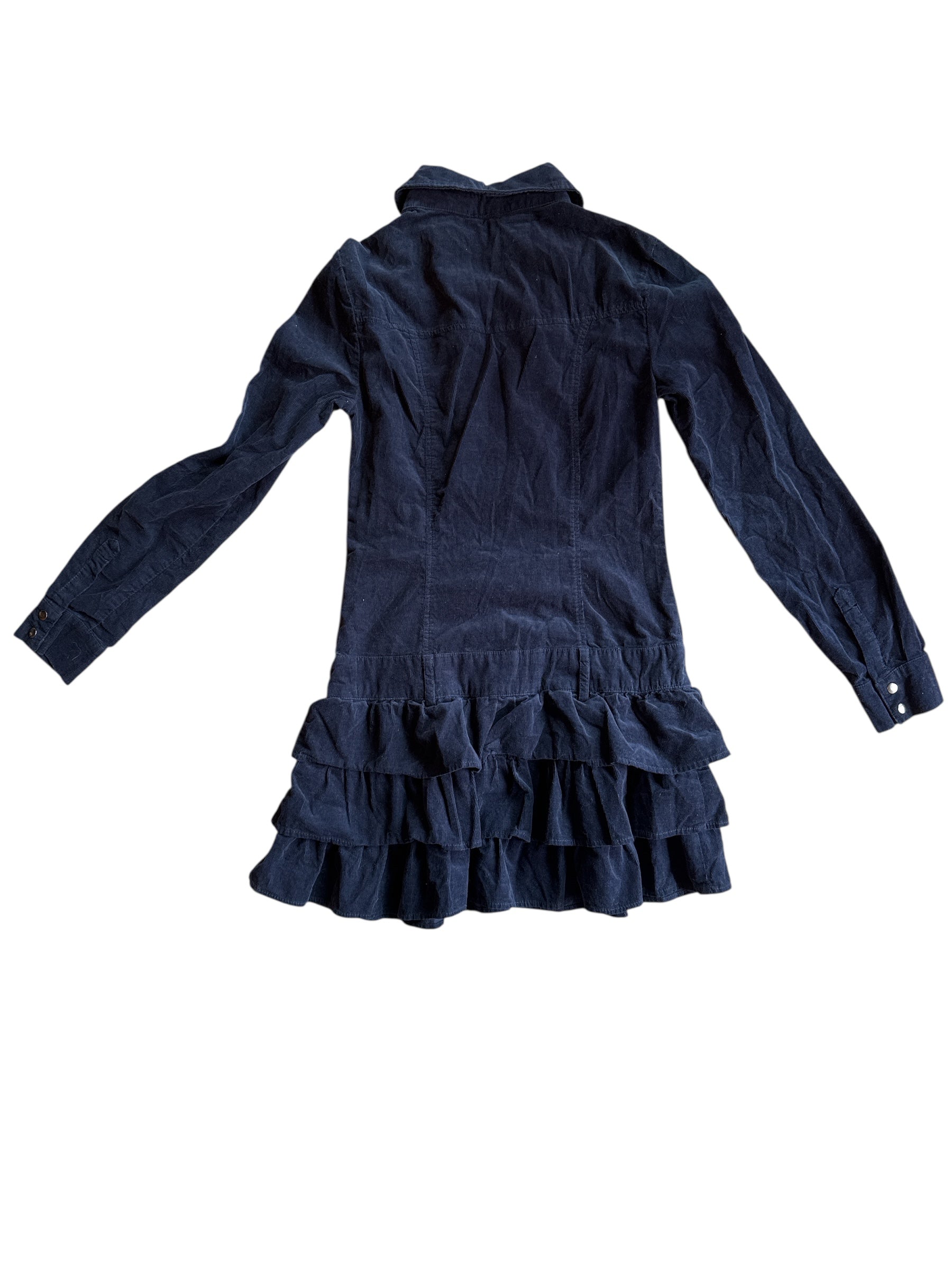 Navy blue Motivi Cord button down ruffle trim dress, 6