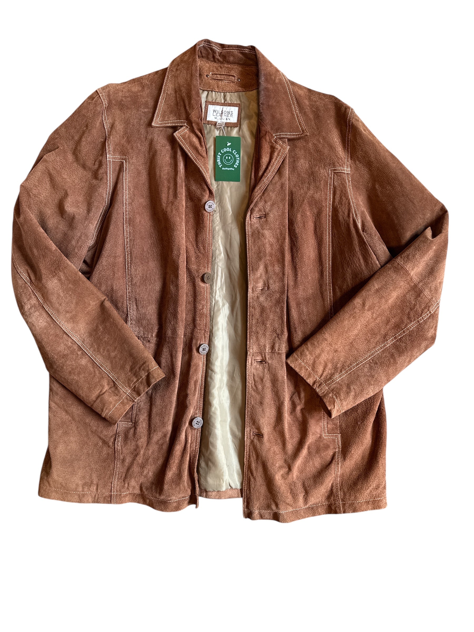 tan wilsons leather leather white stitched jacket, XL
