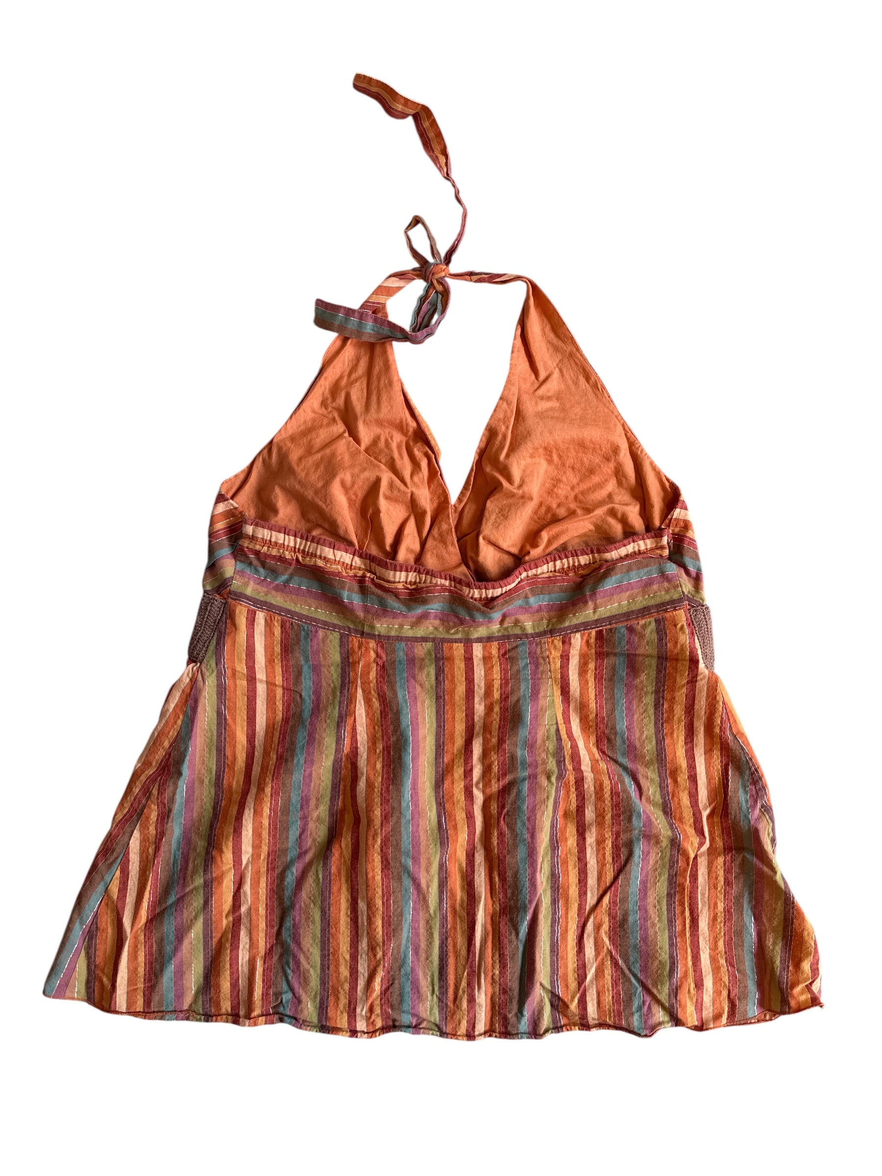 Orange green Venezia Stripe halter w crochet, 16