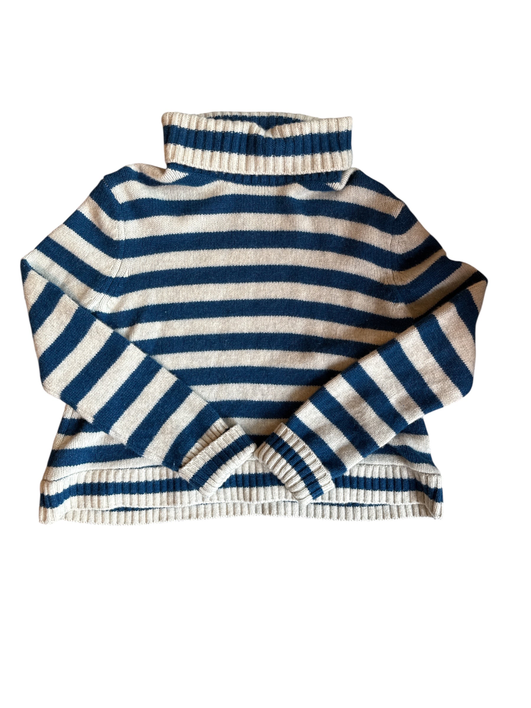 Blue beige Seasalt cornwall Striped turtleneck sweater, 6
