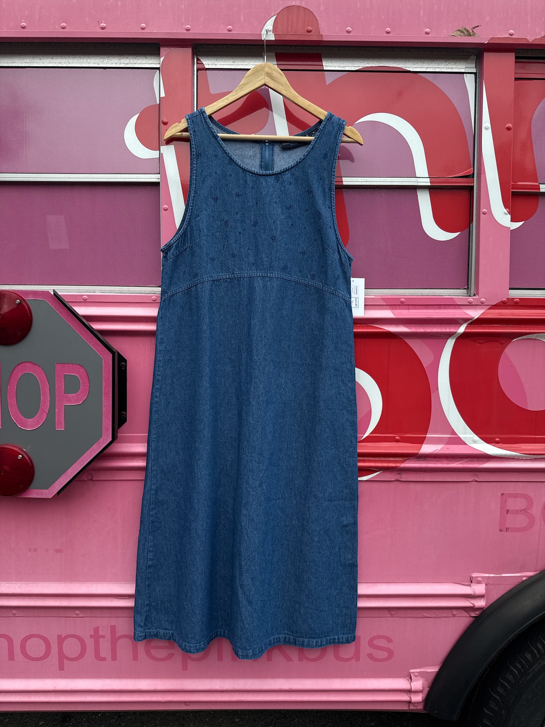 med wash mountain lake denim tank dress, L