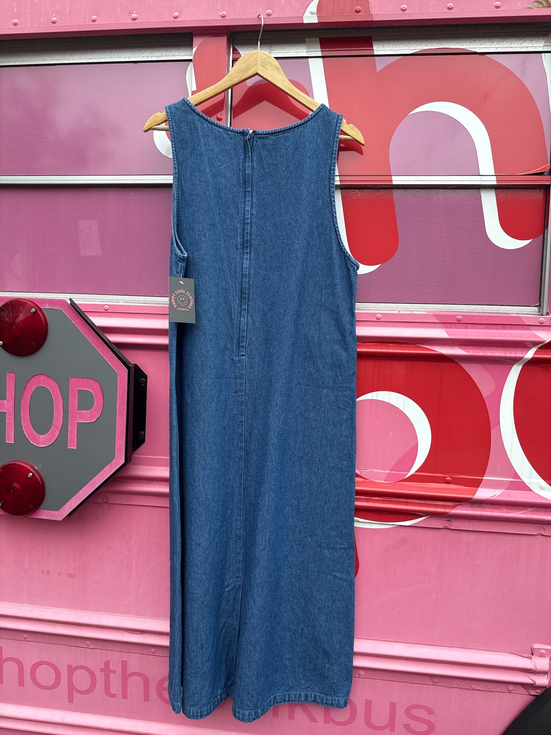 med wash mountain lake denim tank dress, L