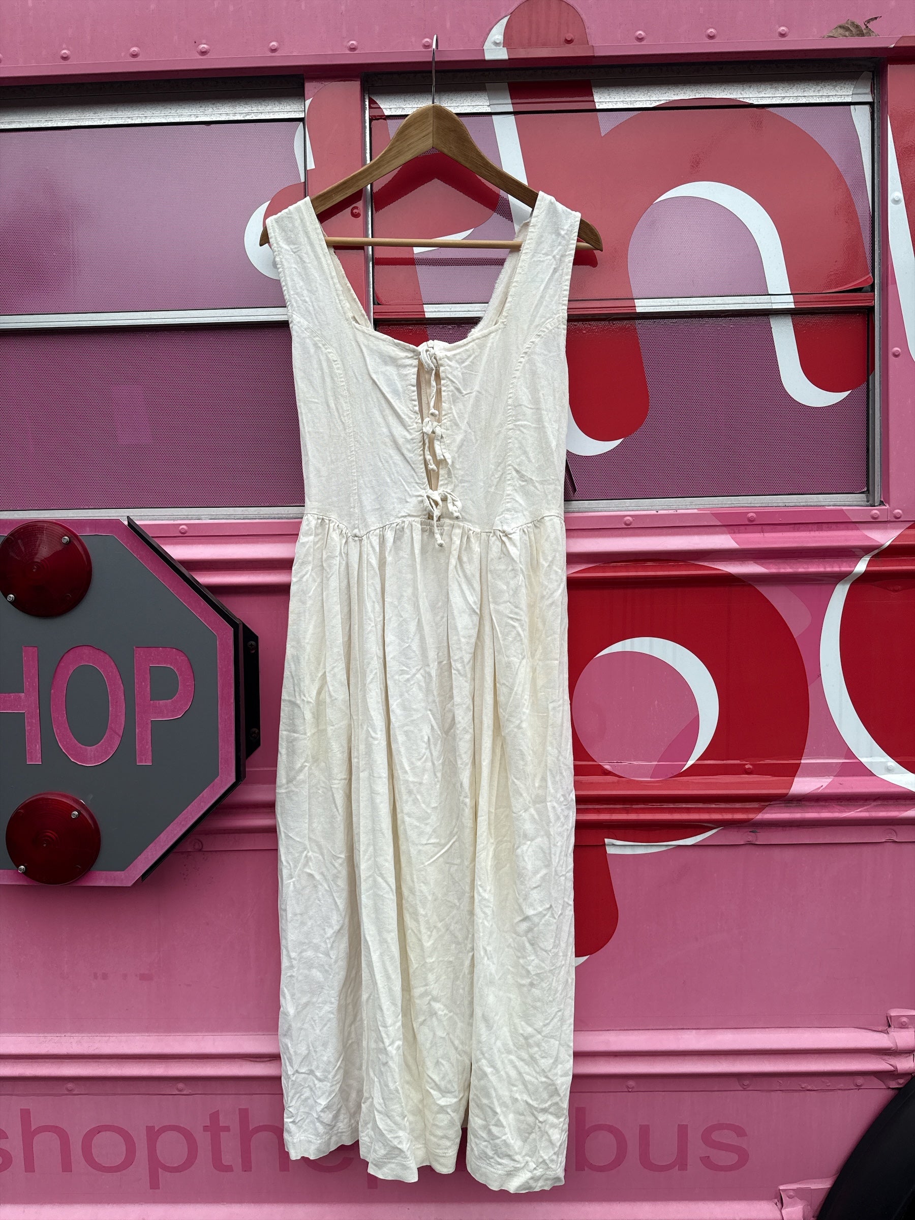 Cream Tach Structured linen long dress, M