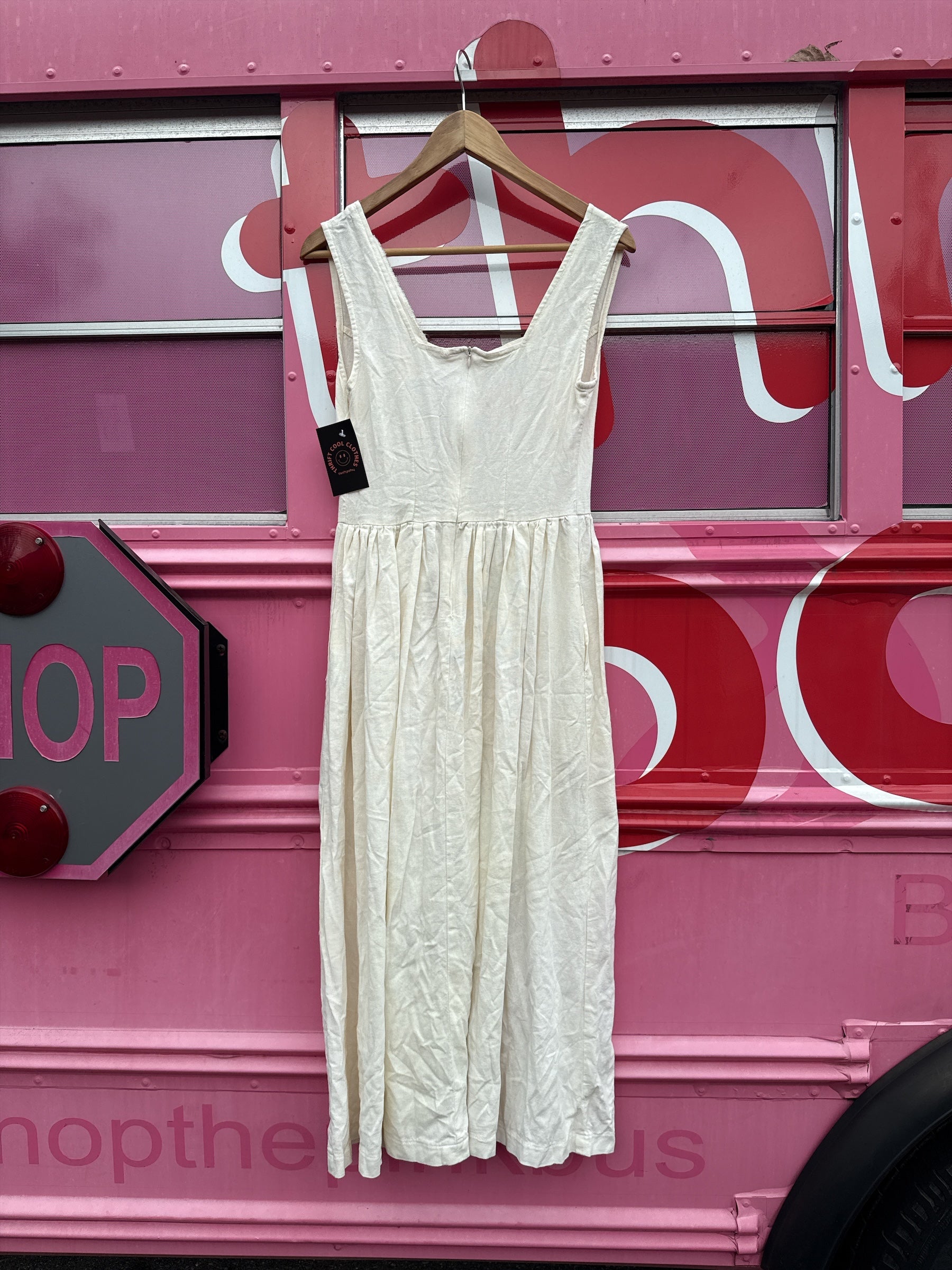 Cream Tach Structured linen long dress, M